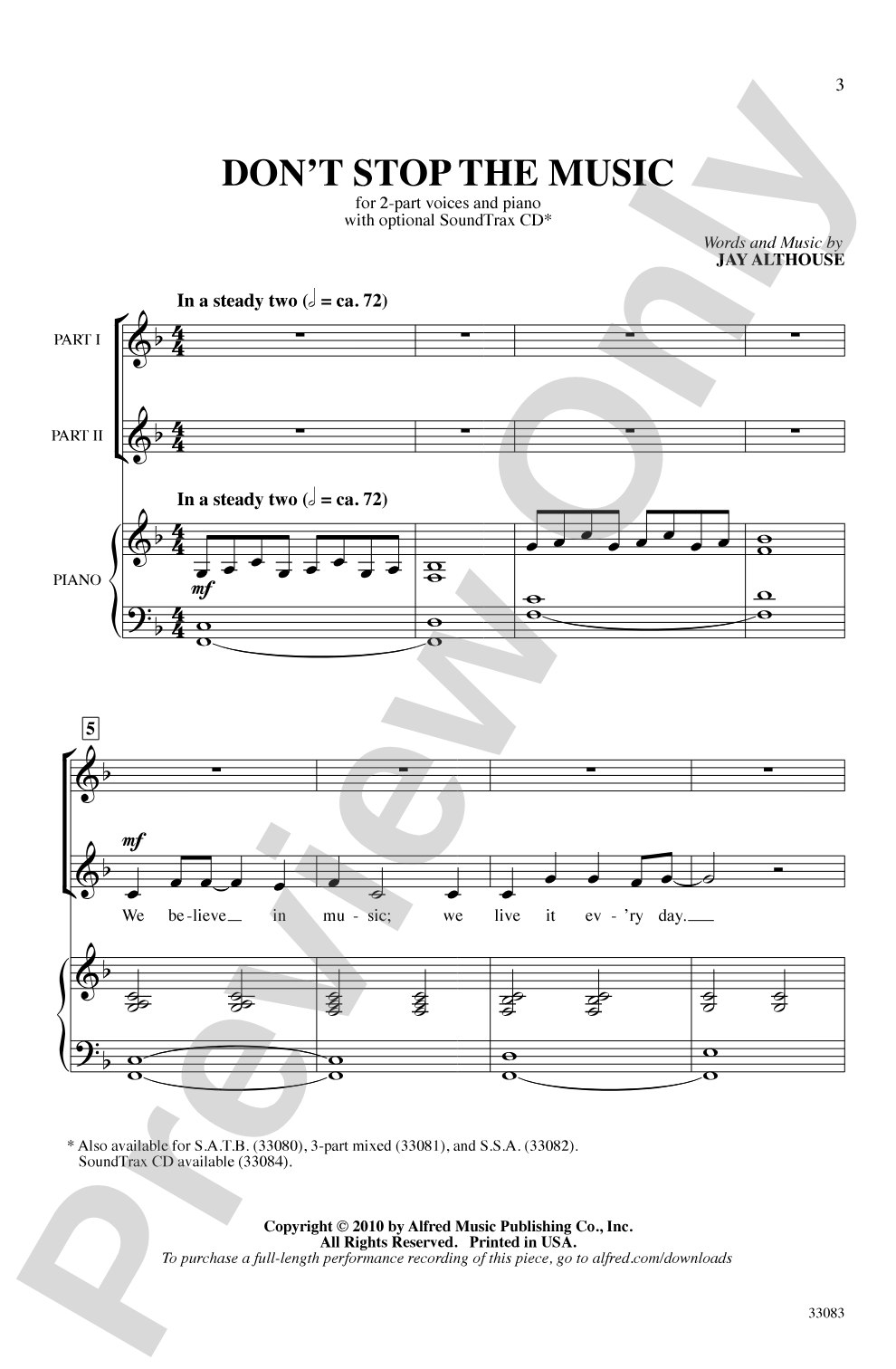 Don't Stop the Music: 2-Part Choral Octavo
