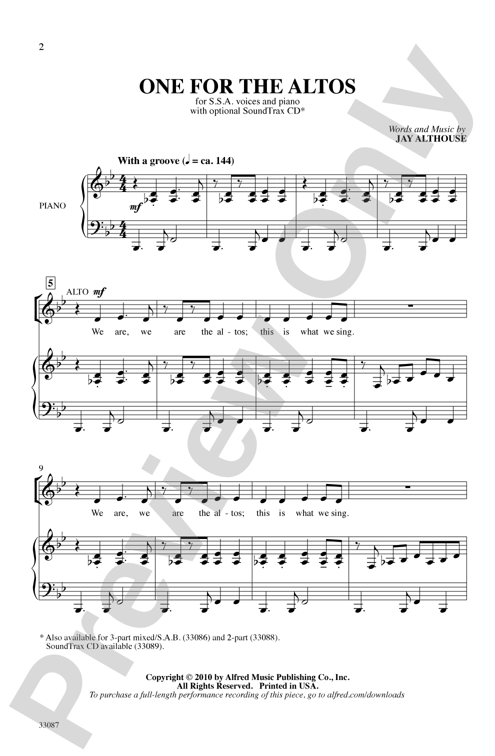 One for the Altos: SSA Choral Octavo
