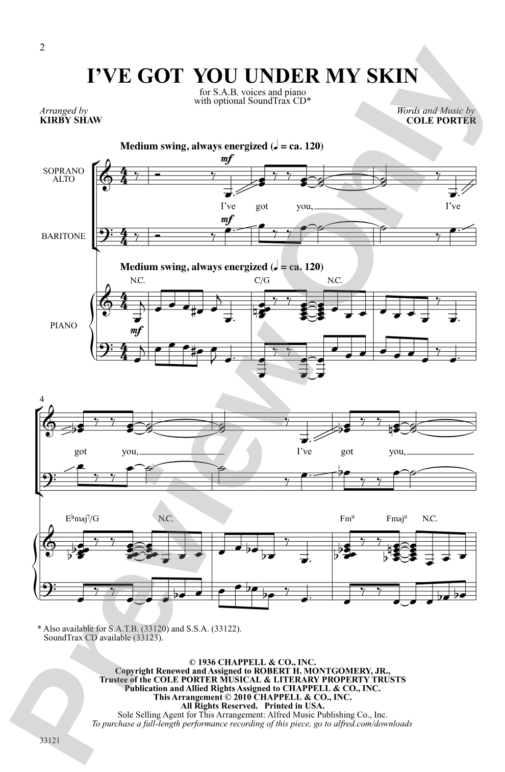 I've Got You Under My Skin: SAB Choral Octavo