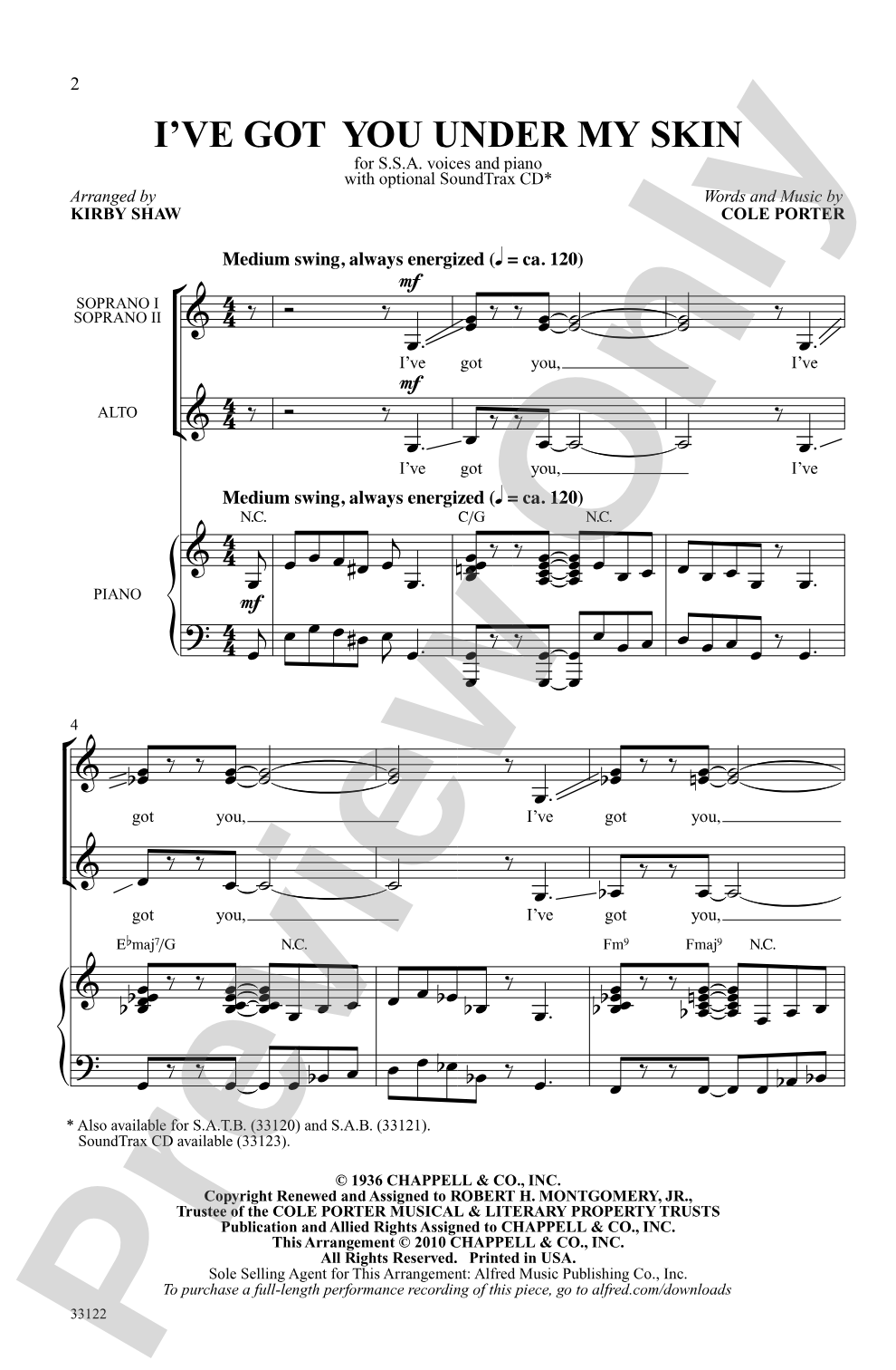 I've Got You Under My Skin: SSA Choral Octavo
