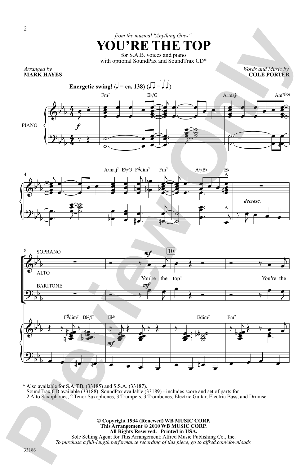 You're the Top: SAB Choral Octavo