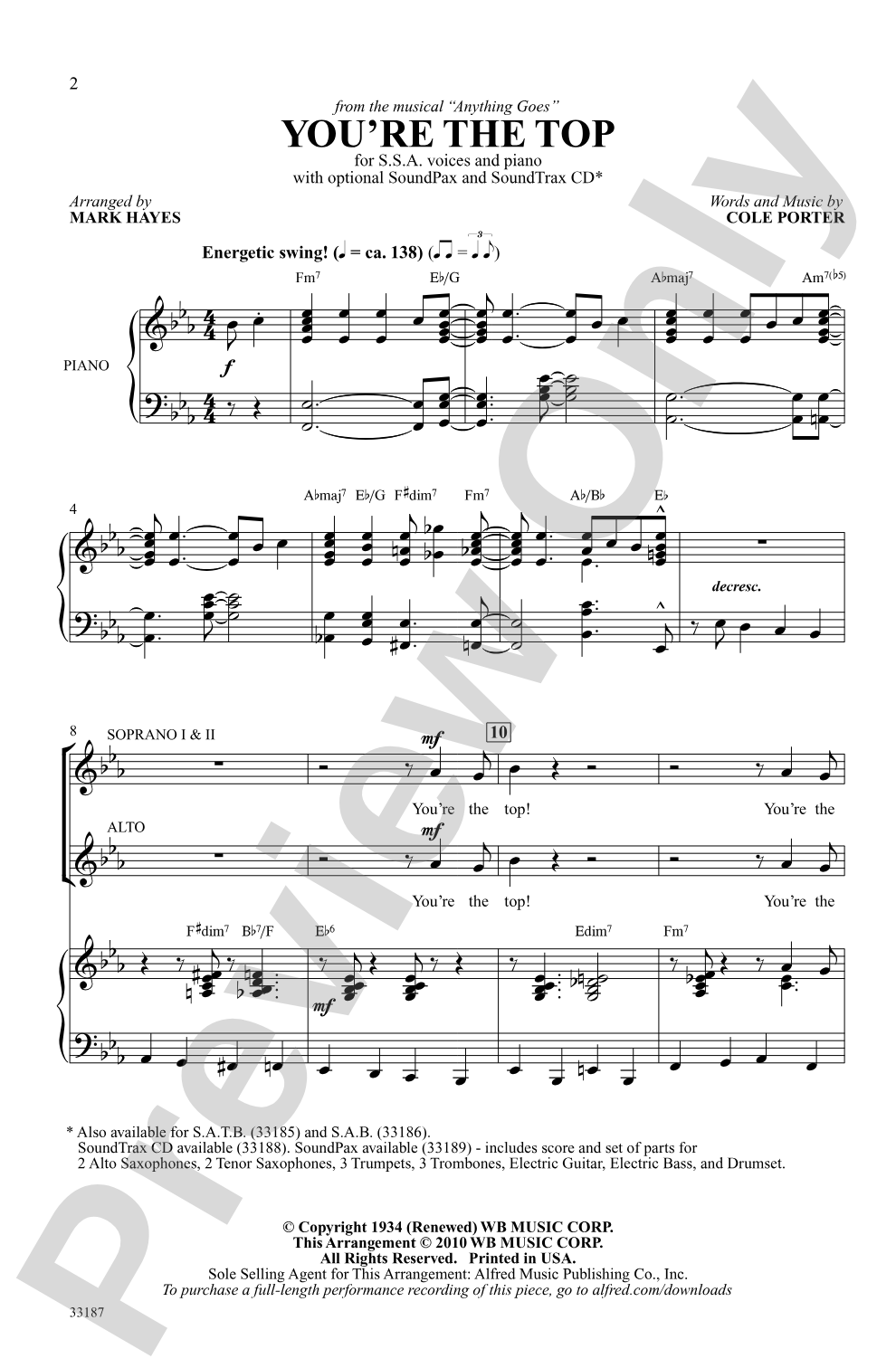 You're the Top: SSA Choral Octavo