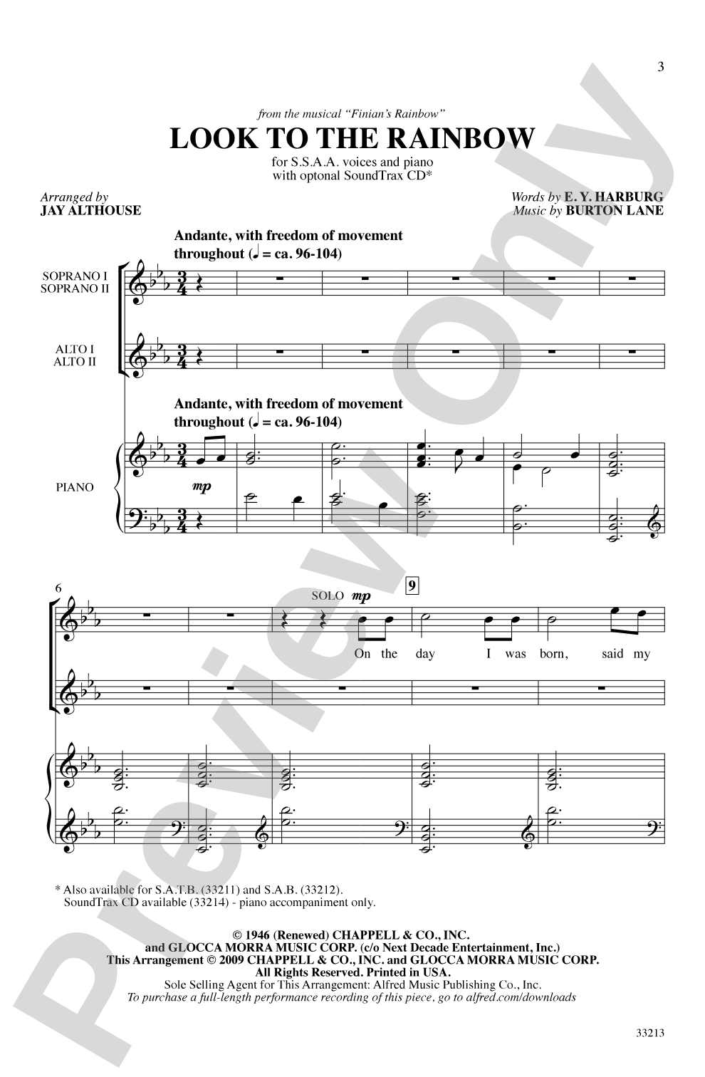 Look to the Rainbow: SSA Choral Octavo