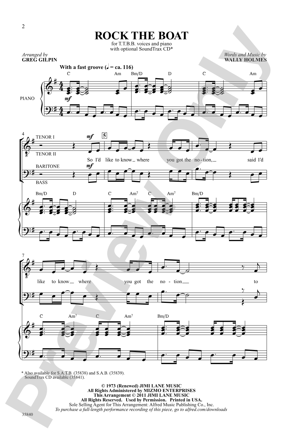 Rock the Boat: TTBB Choral Octavo