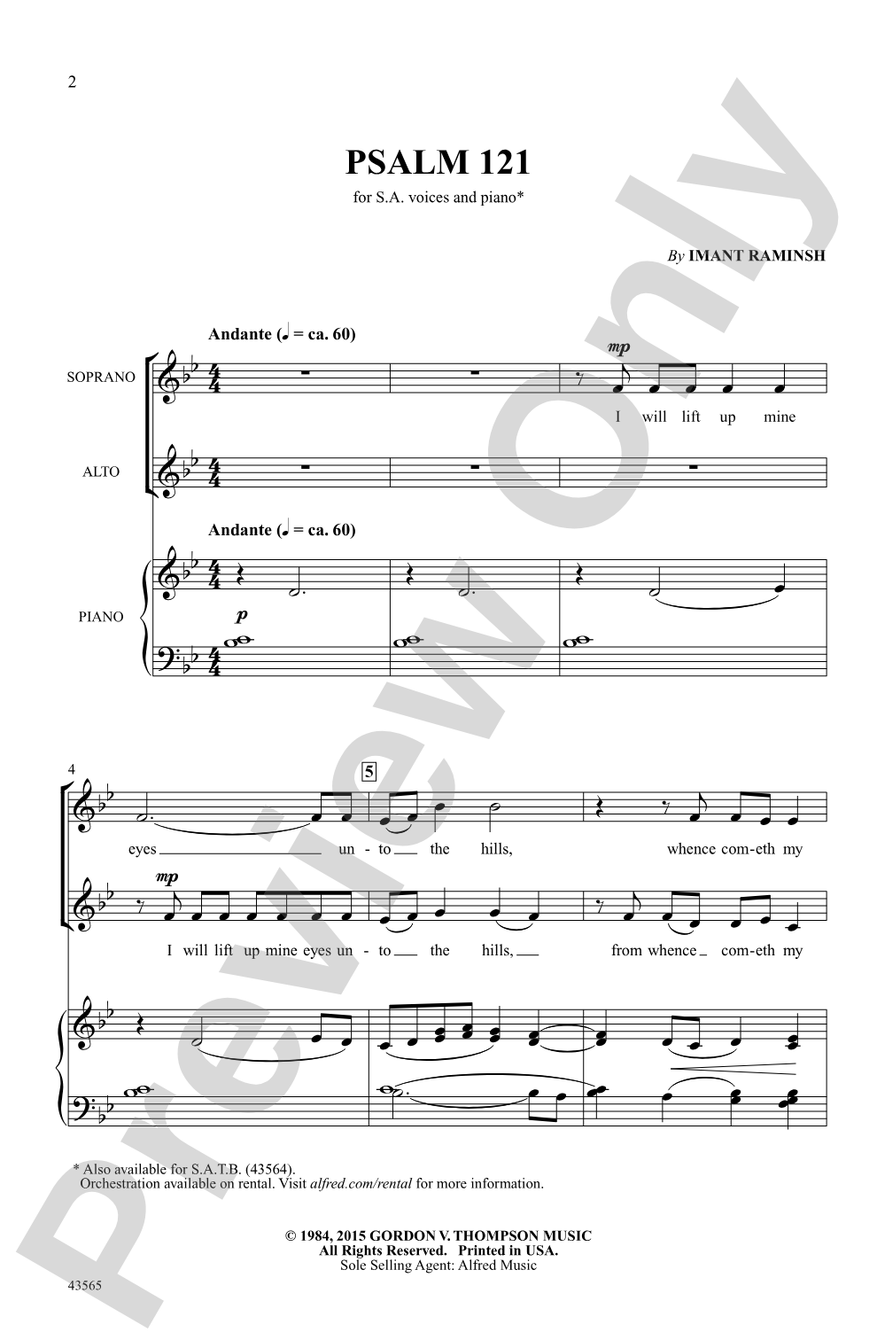 Psalm 121: SA Choral Octavo