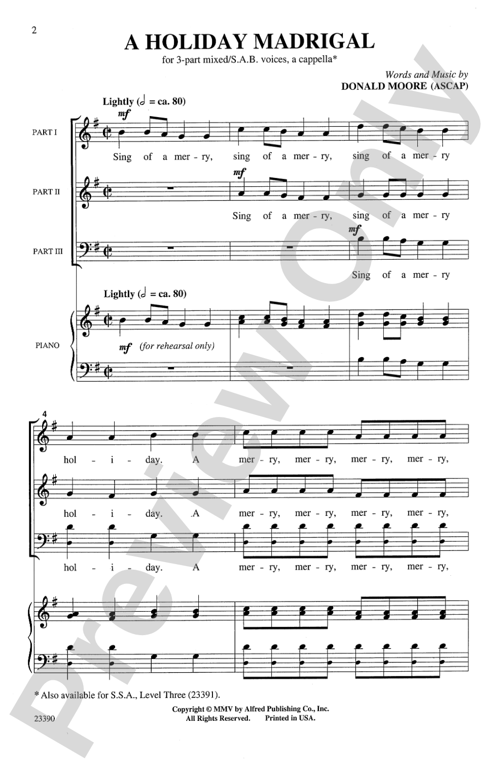 A Holiday Madrigal: 3-Part/SAB, <I>a cappella</I> Choral Octavo