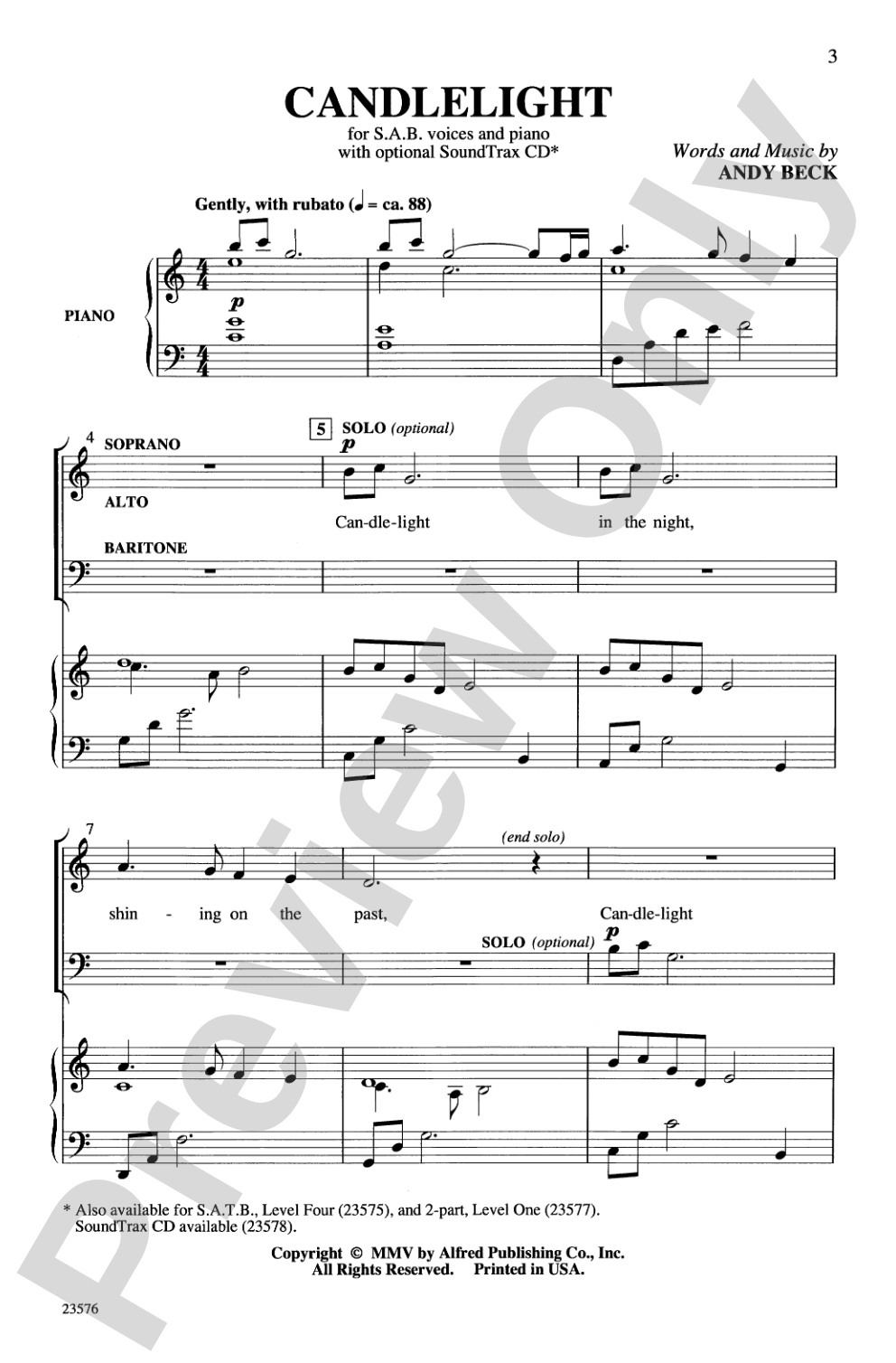 Candlelight: SAB Choral Octavo