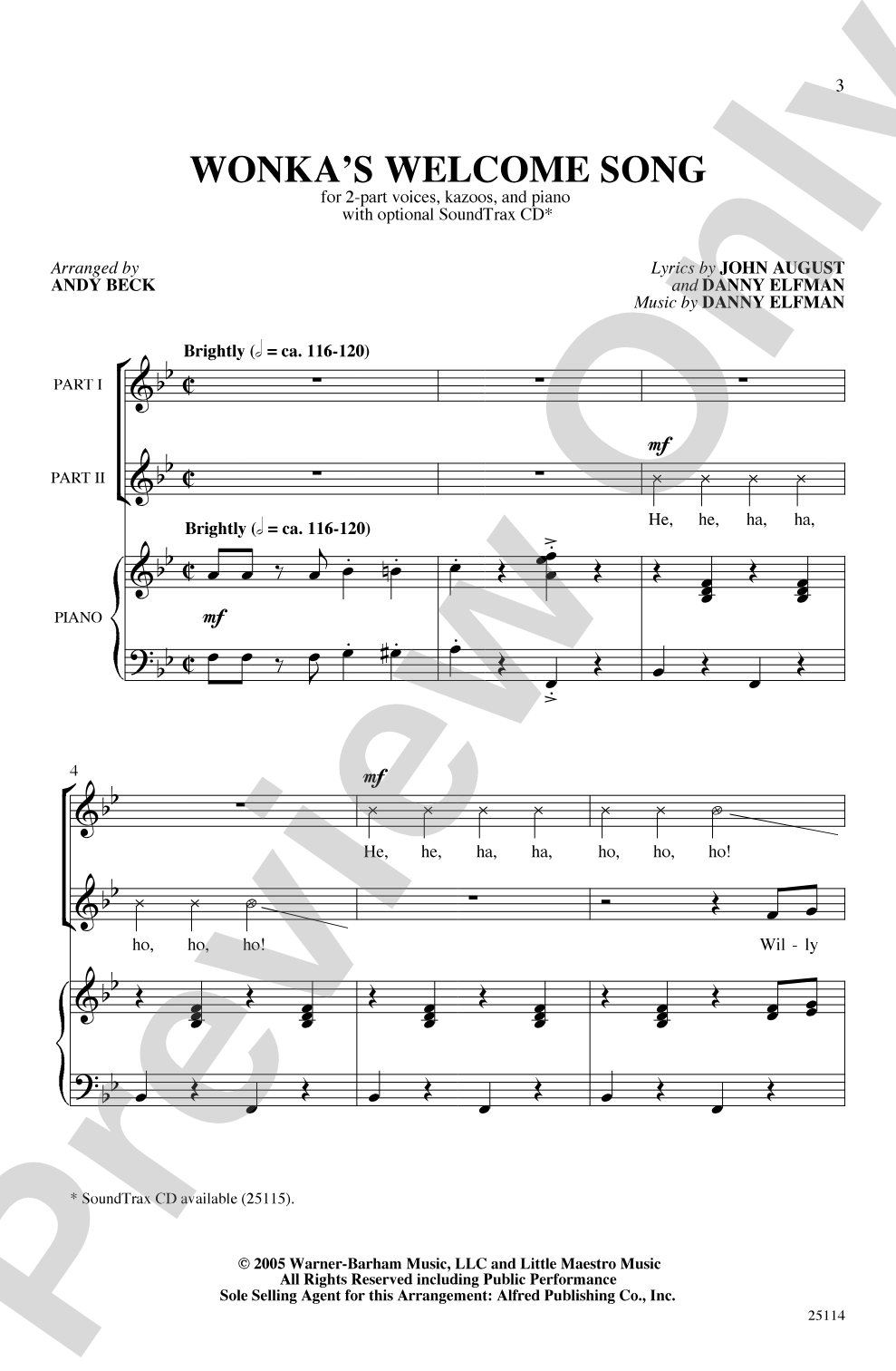 Wonka's Welcome Song (from <I>Charlie and the Chocolate Factory</I>): 2-Part Choral Octavo