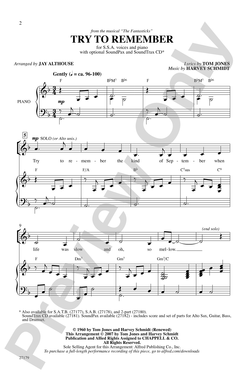 Try to Remember: SSA Choral Octavo