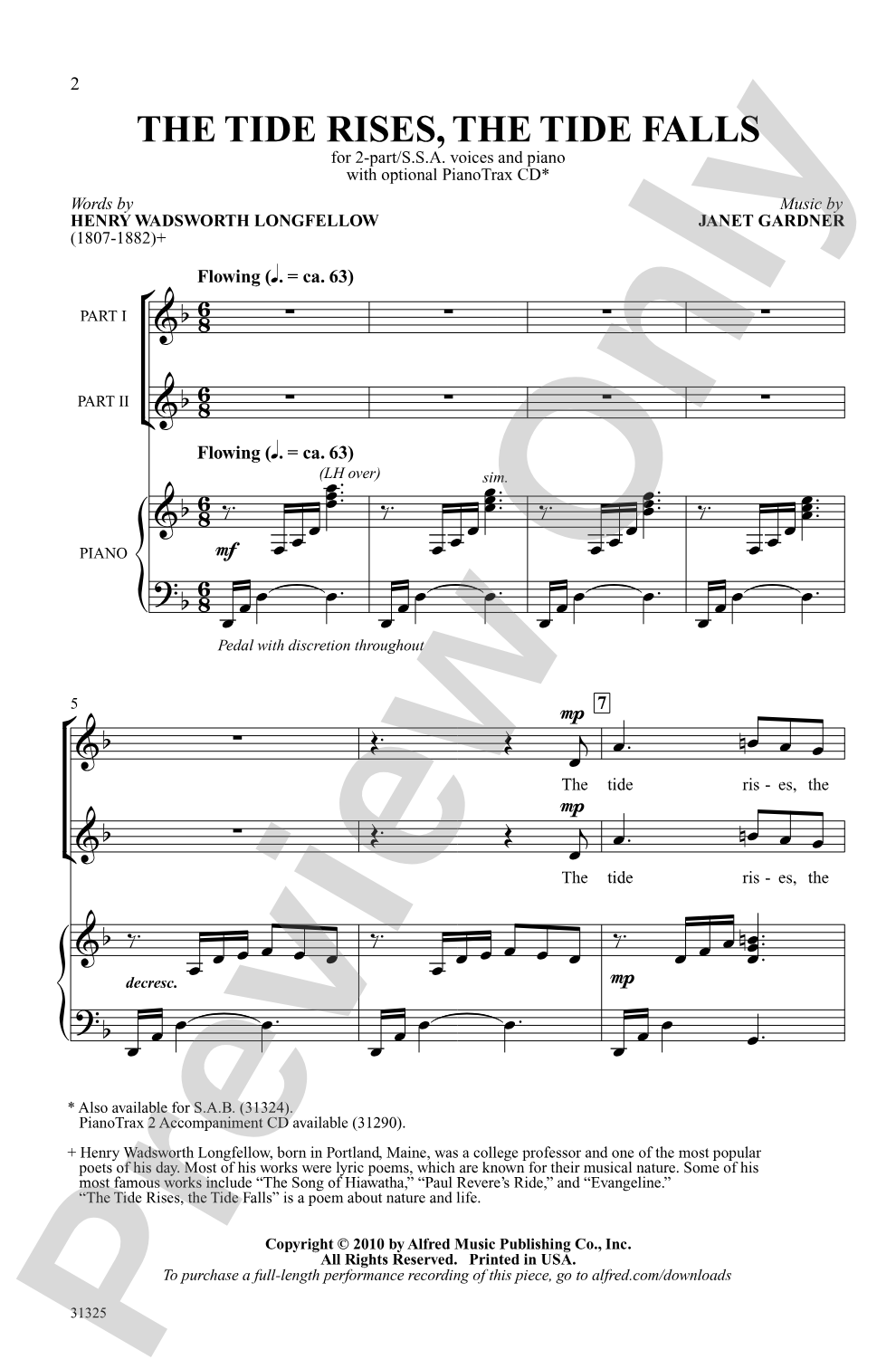 The Tide Rises, the Tide Falls: 2-Part / SSA Choral Octavo