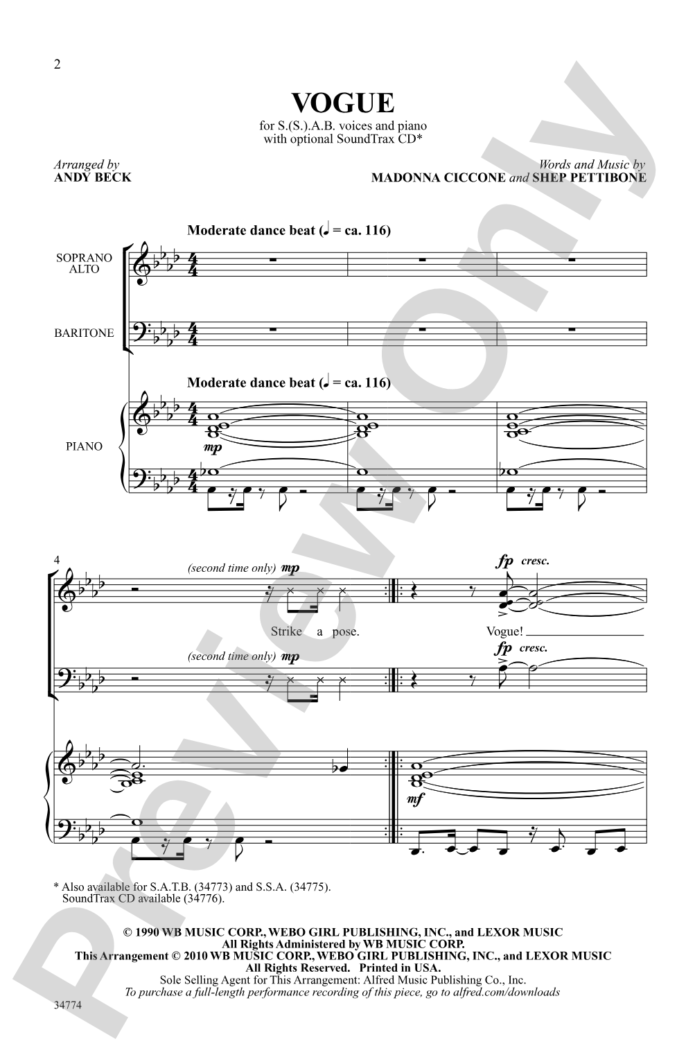 Vogue: S(S)AB Choral Octavo