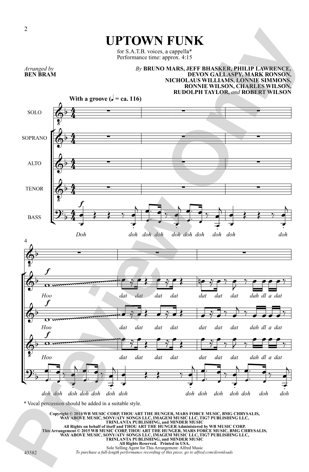 Uptown Funk: SATB divisi, <i>a cappella</i> Choral Octavo