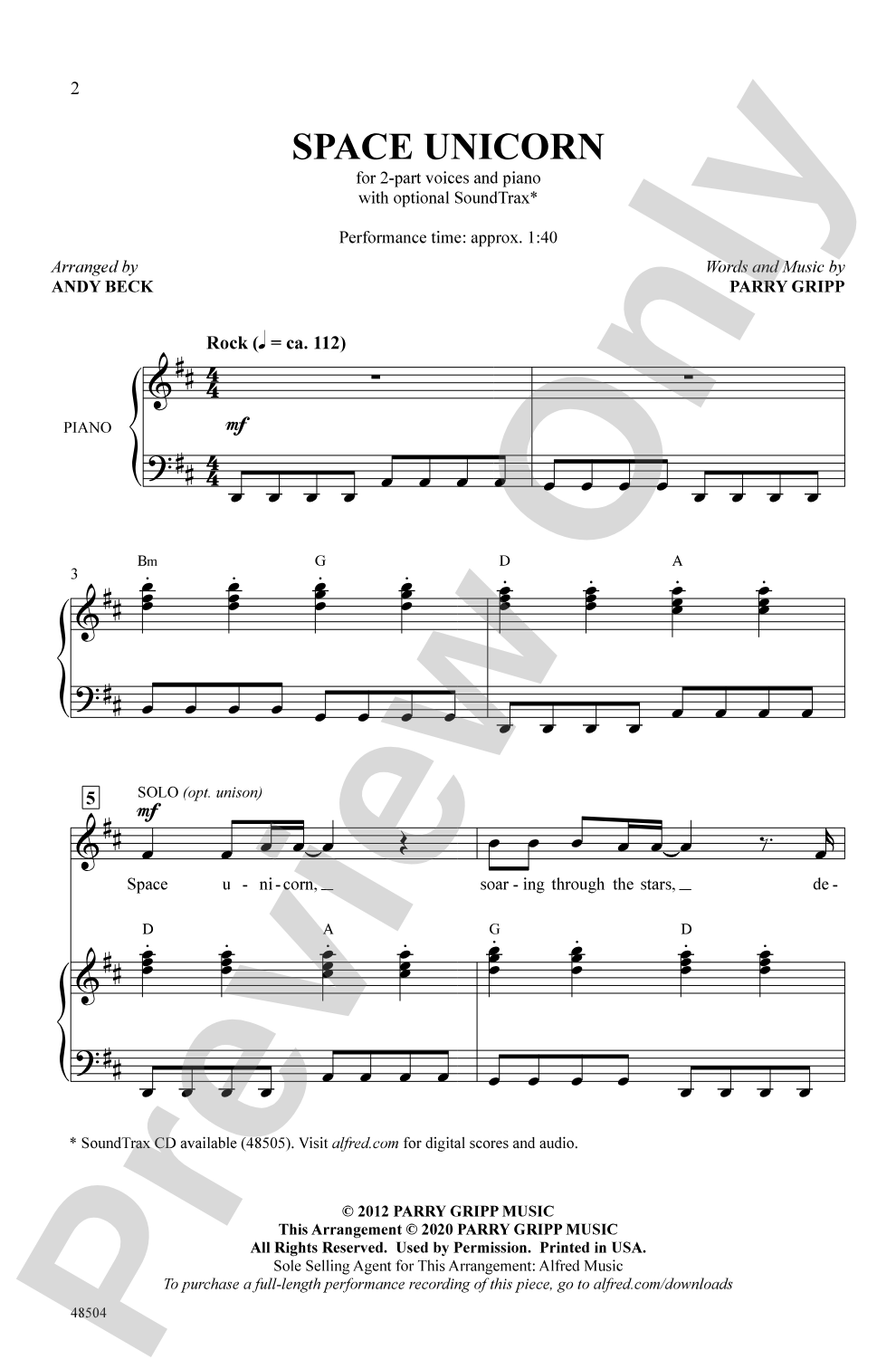 Space Unicorn: 2-Part Choral Octavo