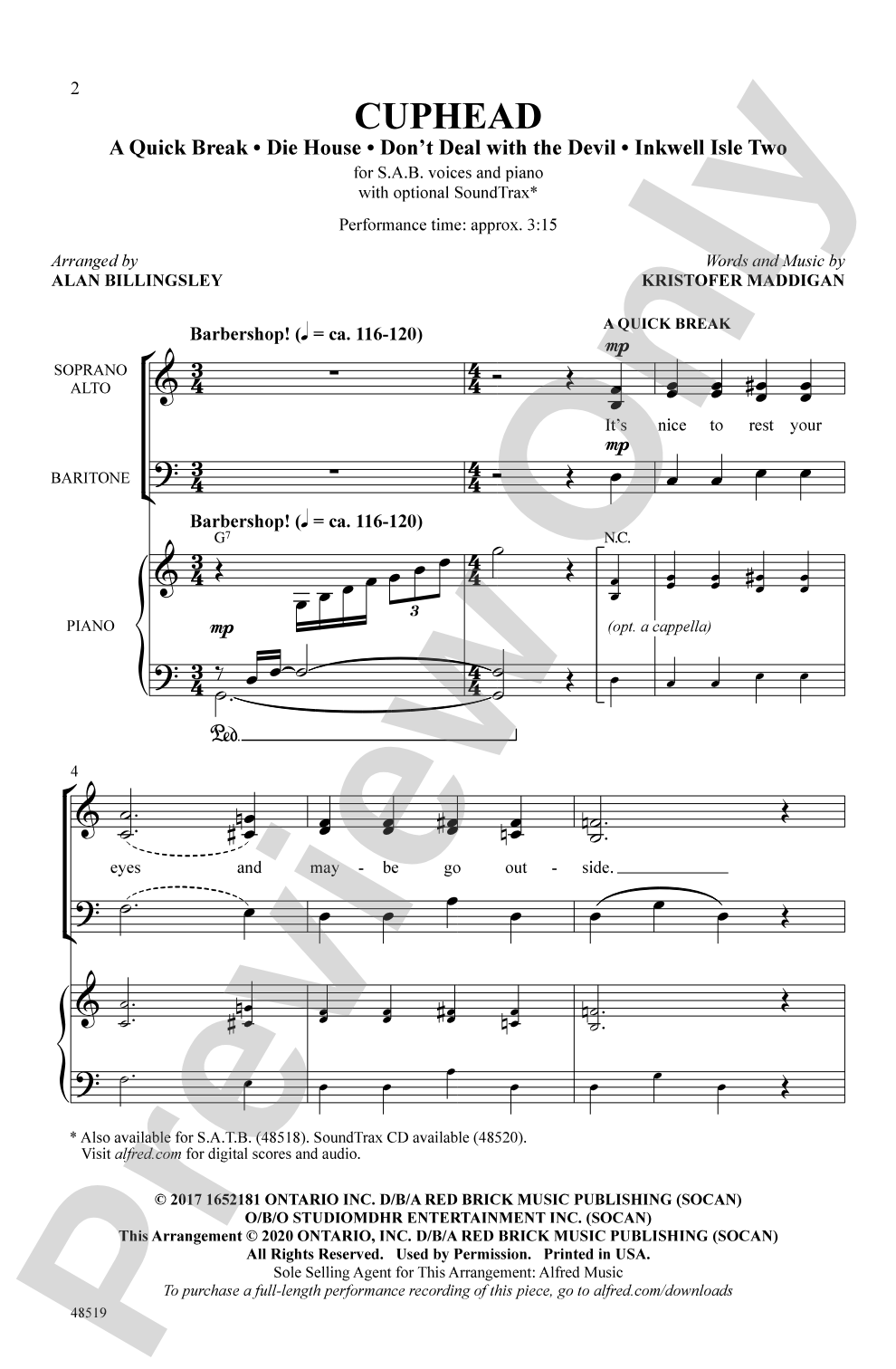 Cuphead: SAB Choral Octavo