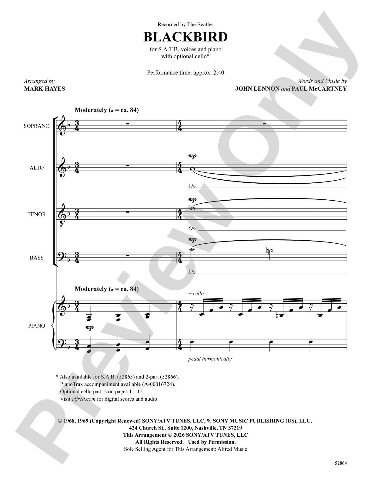 Blackbird: SATB Choral Octavo