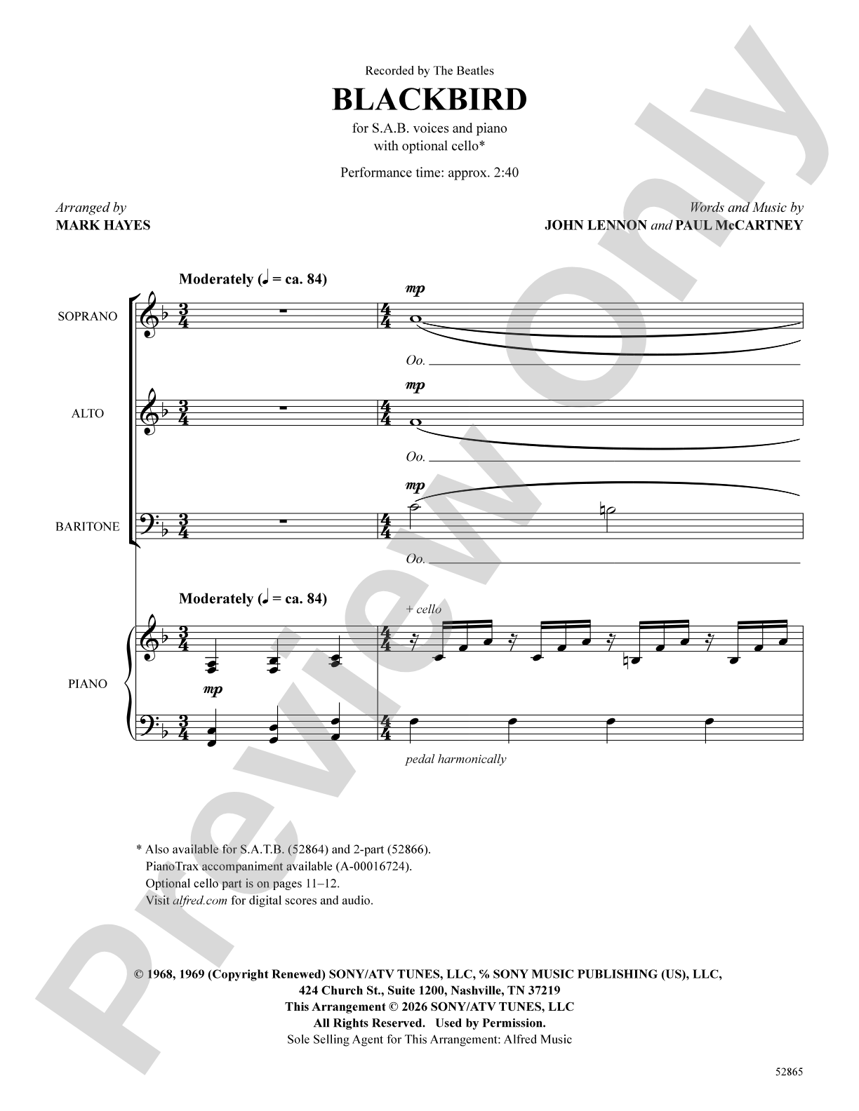 Blackbird: SAB Choral Octavo