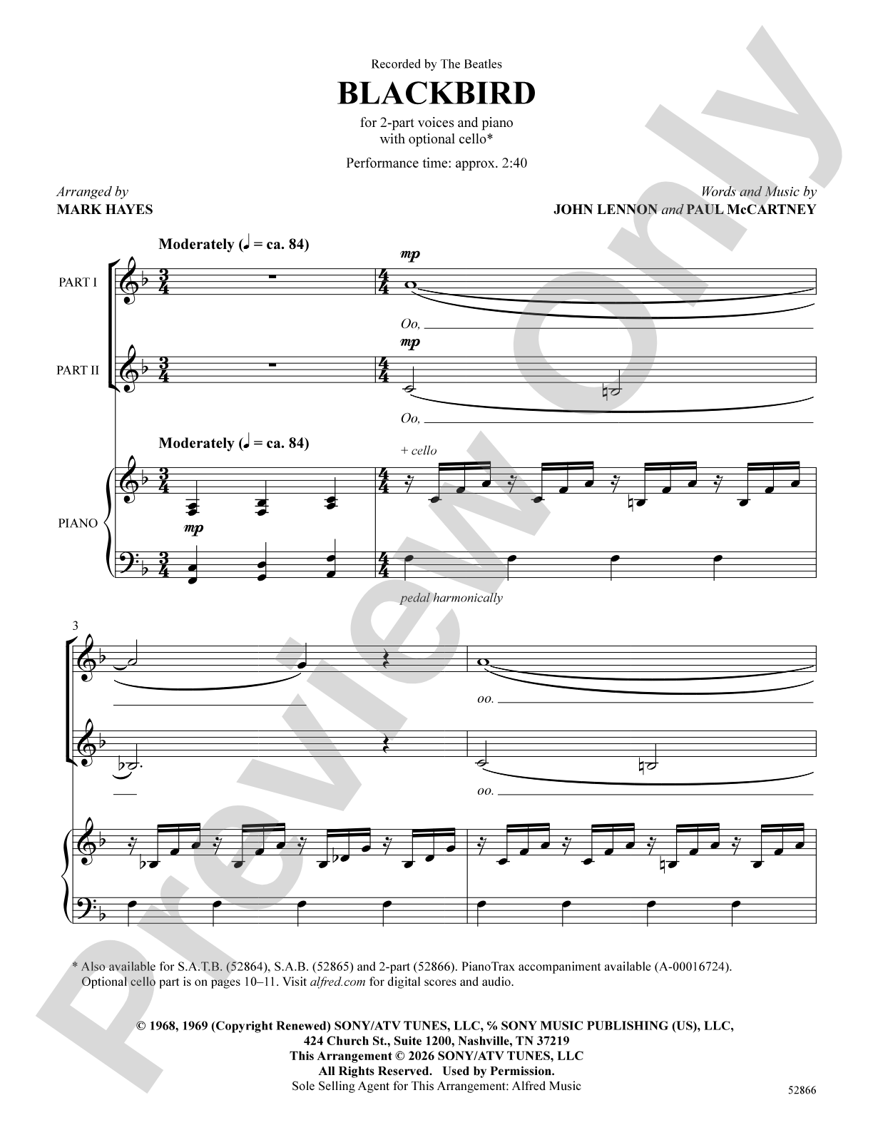 Blackbird: 2-Part Choral Octavo