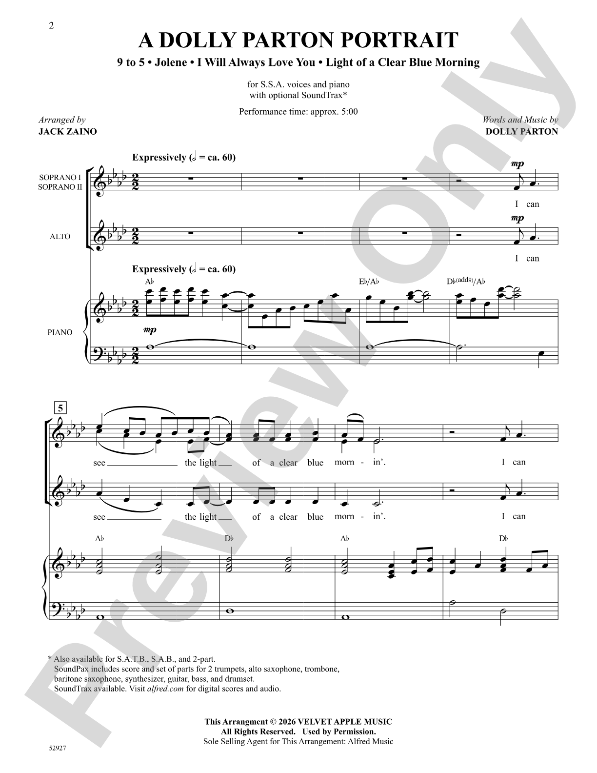 A Dolly Parton Portrait: SSA Choral Octavo