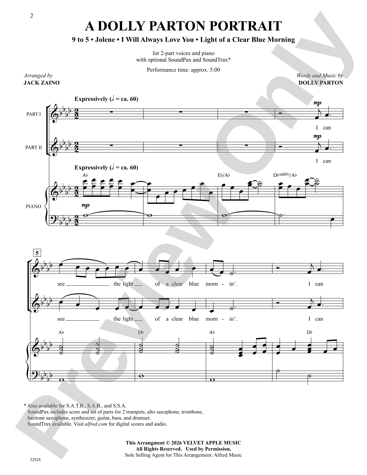 A Dolly Parton Portrait: 2-Part Choral Octavo