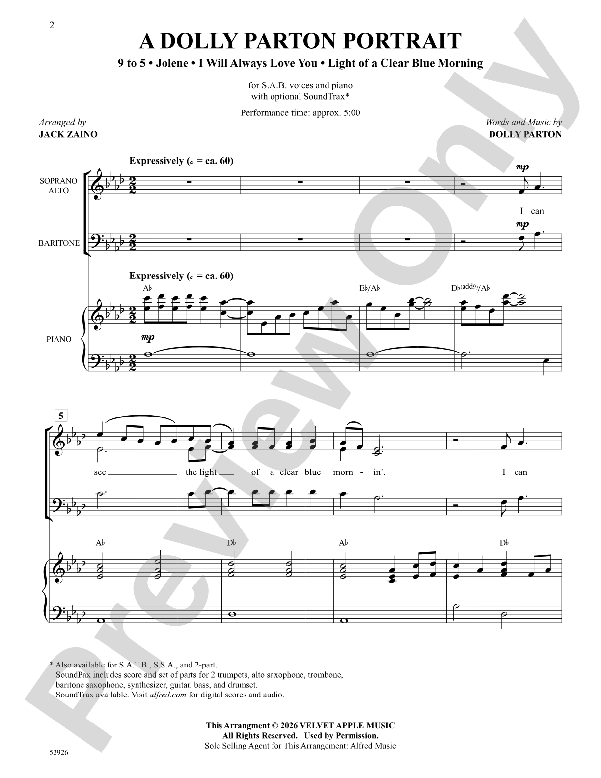 A Dolly Parton Portrait: SAB Choral Octavo