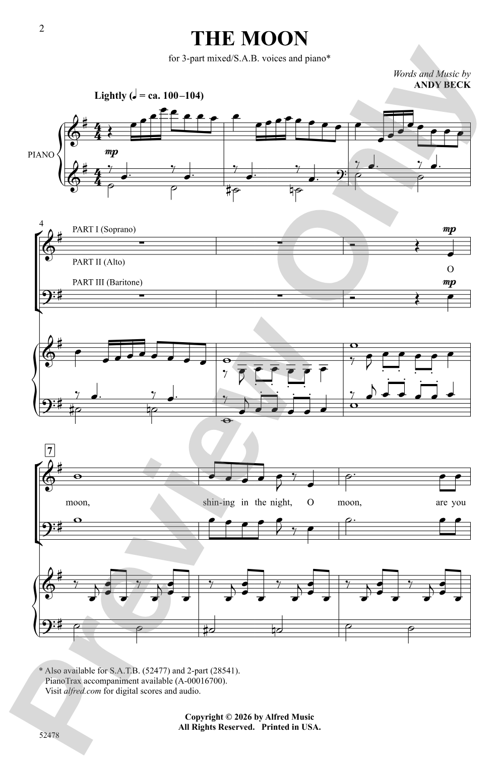 The Moon: 3-Part Mixed Choral Octavo