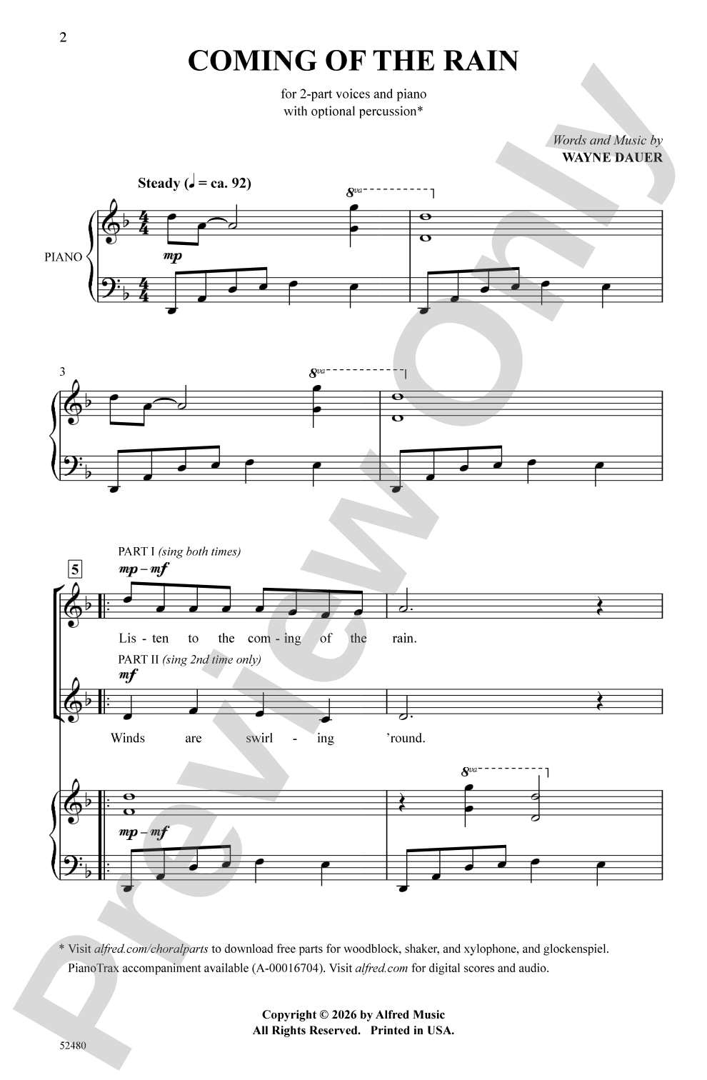 Coming of the Rain: 2-Part Choral Octavo