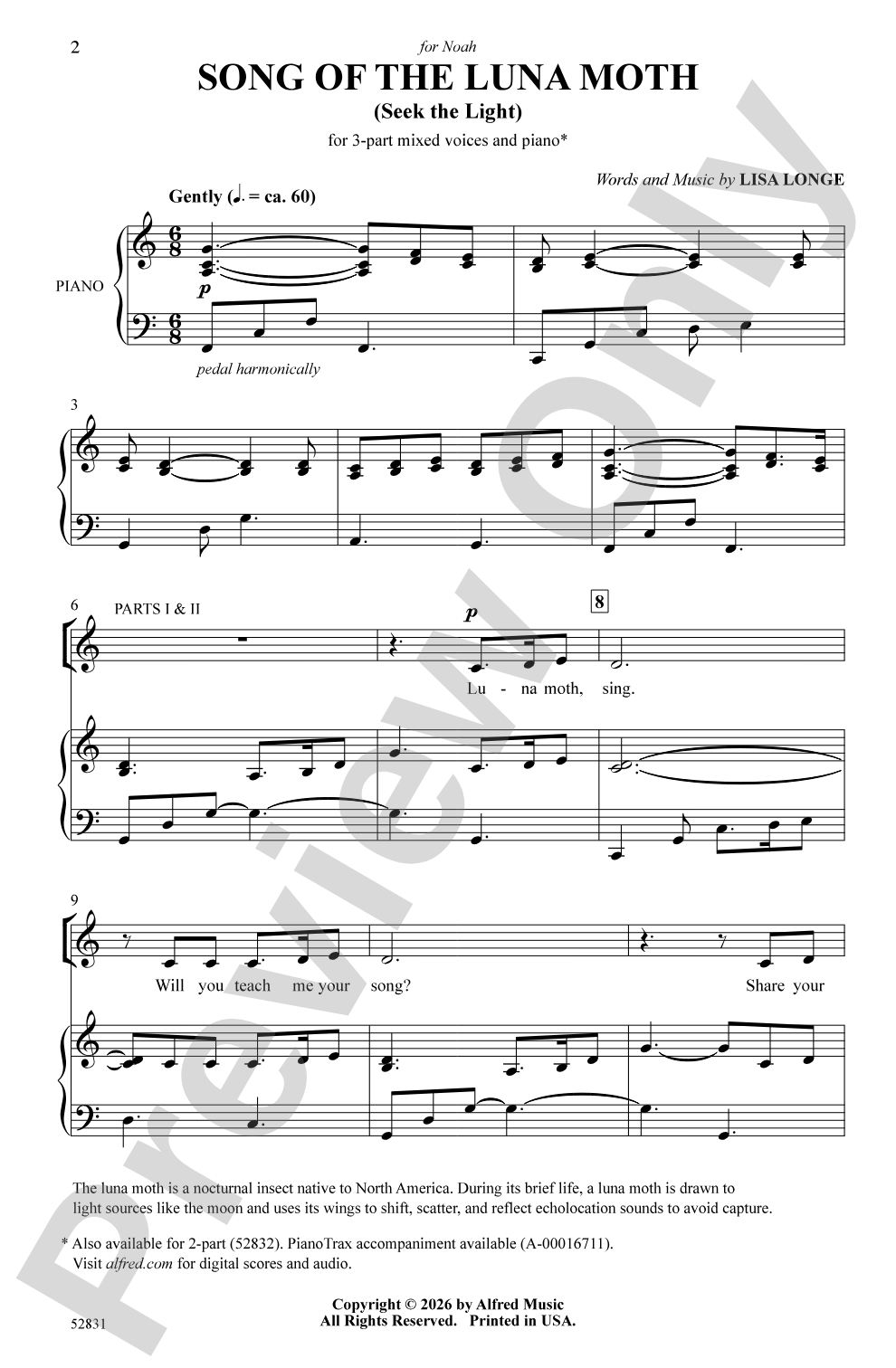 Song of the Luna Moth: 3-Part Mixed Choral Octavo