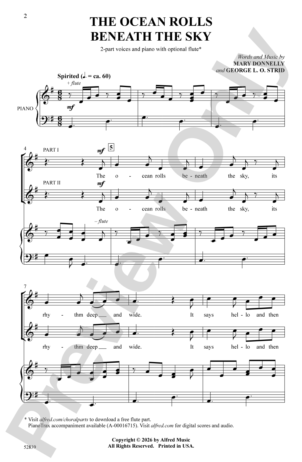 The Ocean Rolls Beneath the Sky: 2-Part Choral Octavo