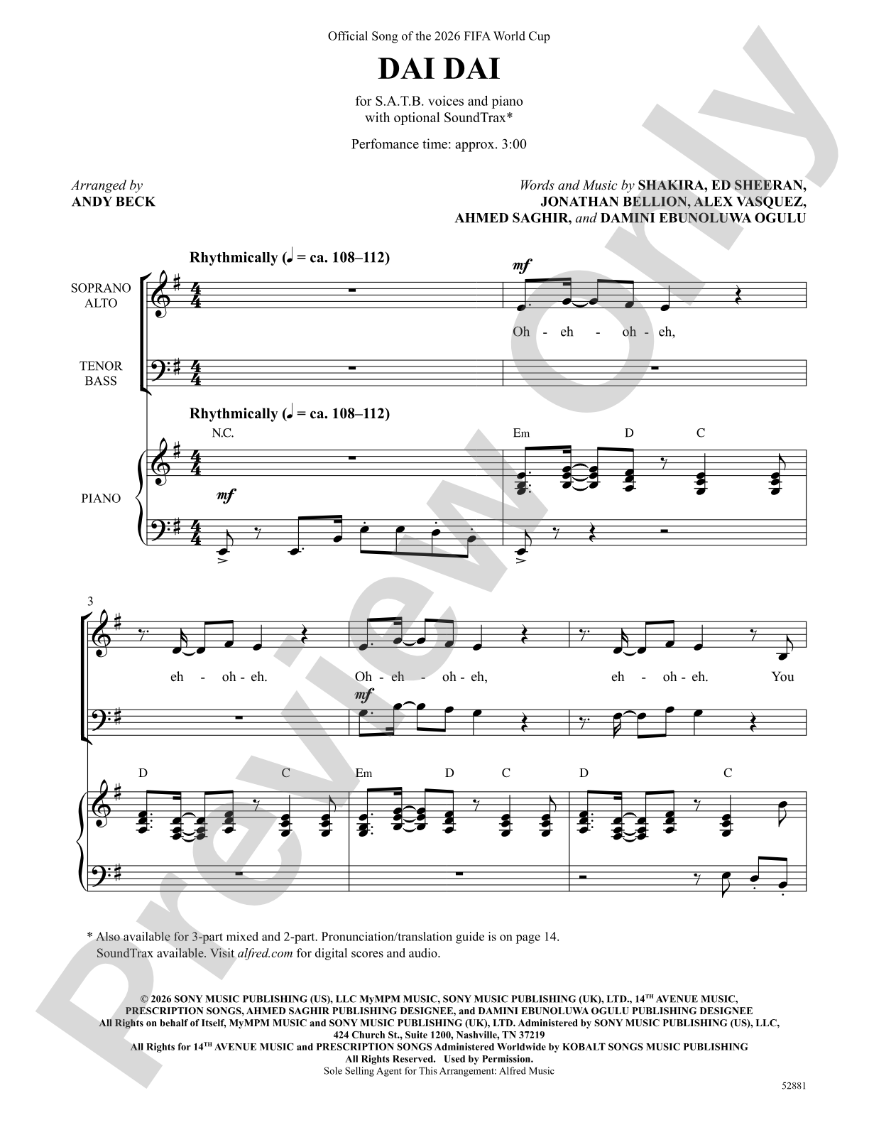 Dai Dai: SATB Choral Octavo