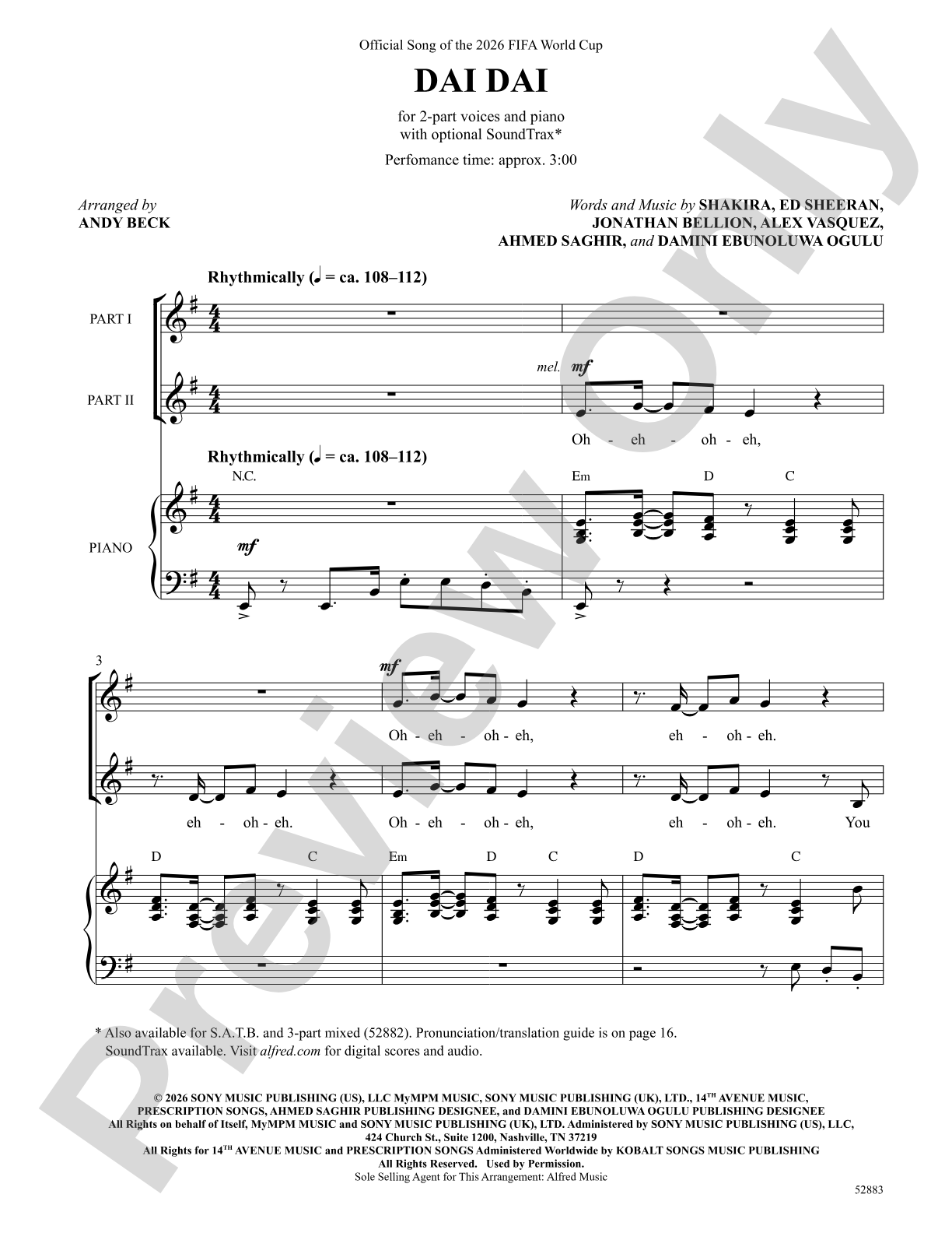 Dai Dai: 2-Part Choral Octavo