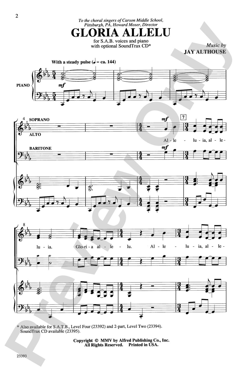 Gloria Allelu: SAB Choral Octavo