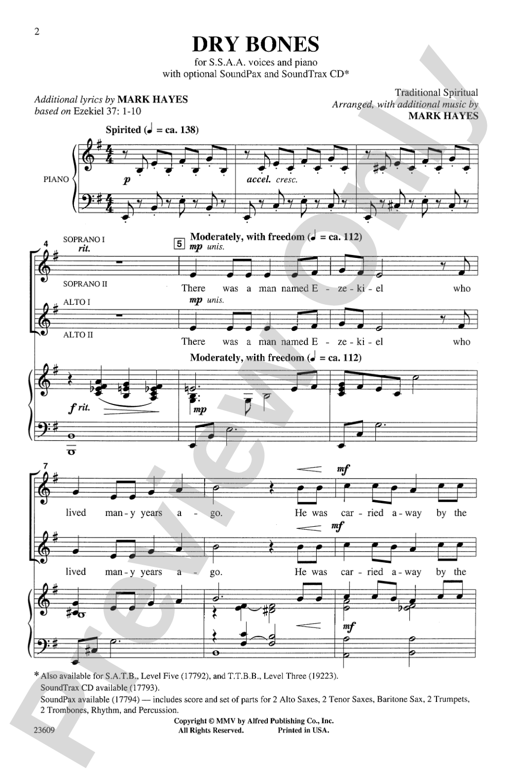 Dry Bones: SSAA Choral Octavo