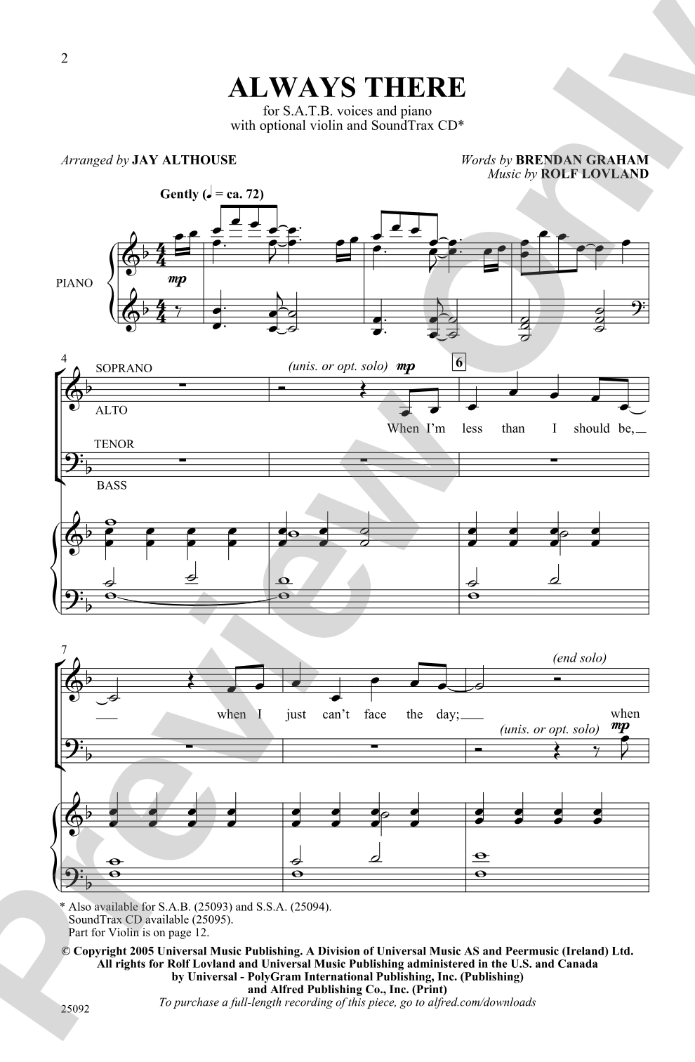 Always There: SATB Choral Octavo