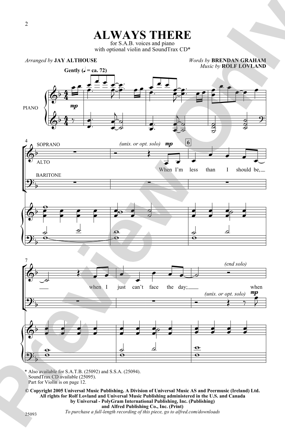 Always There: SAB Choral Octavo