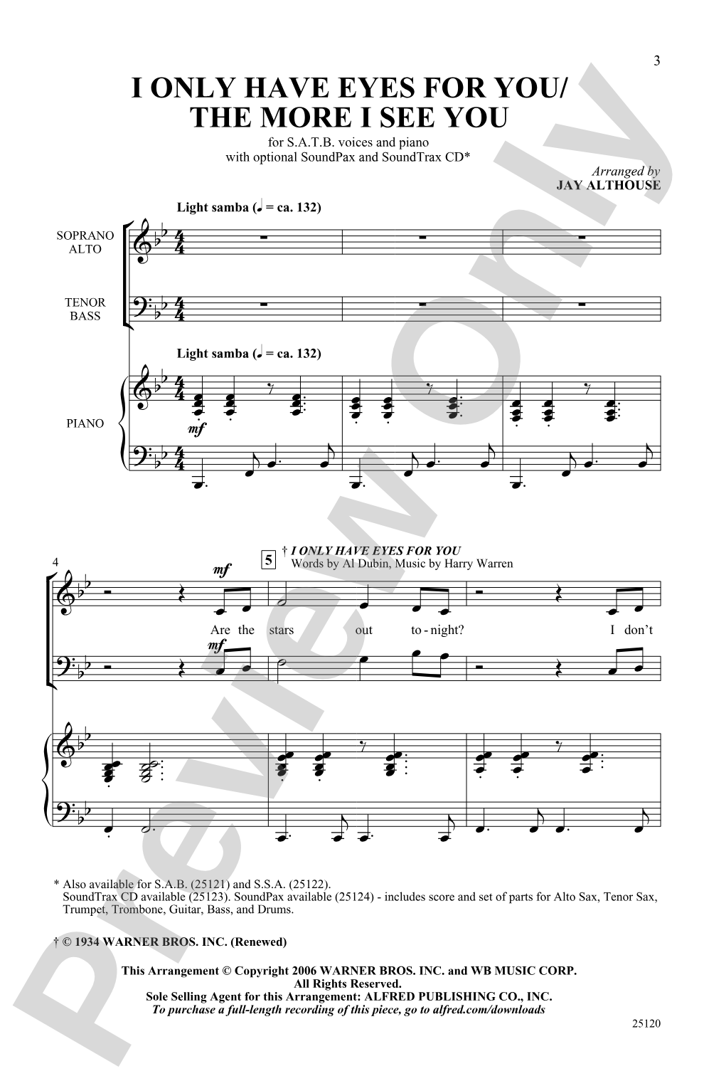 I Only Have Eyes for You / The More I See You: SATB Choral Octavo