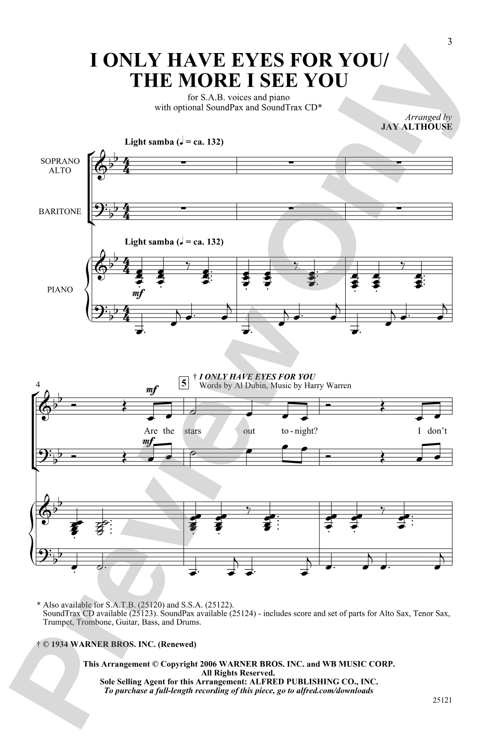 I Only Have Eyes for You / The More I See You: SAB Choral Octavo