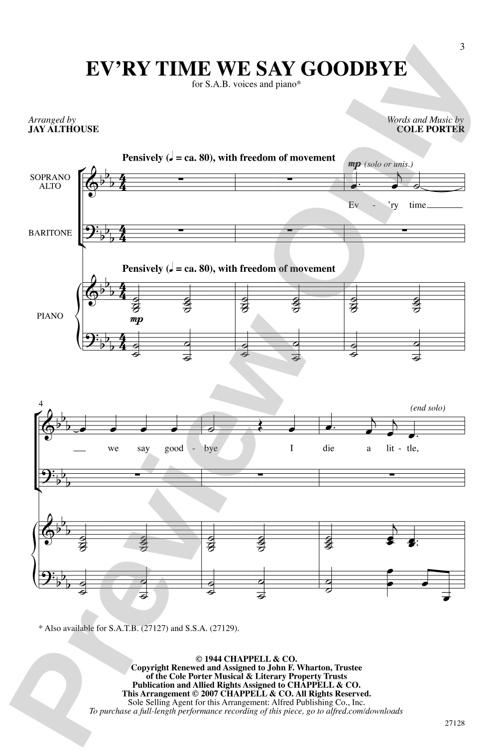 Ev'ry Time We Say Goodbye: SAB Choral Octavo