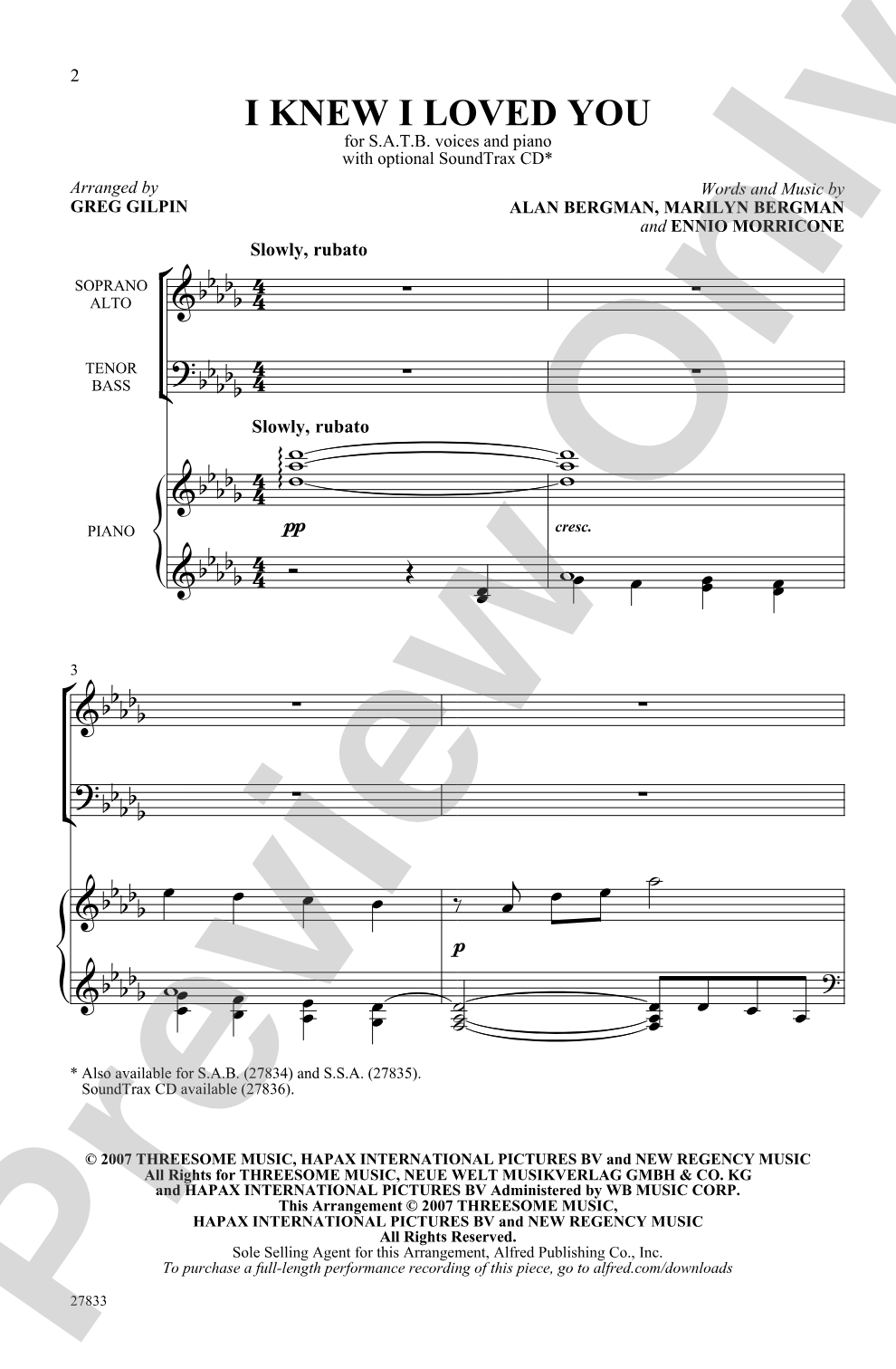 I Knew I Loved You: SATB Choral Octavo