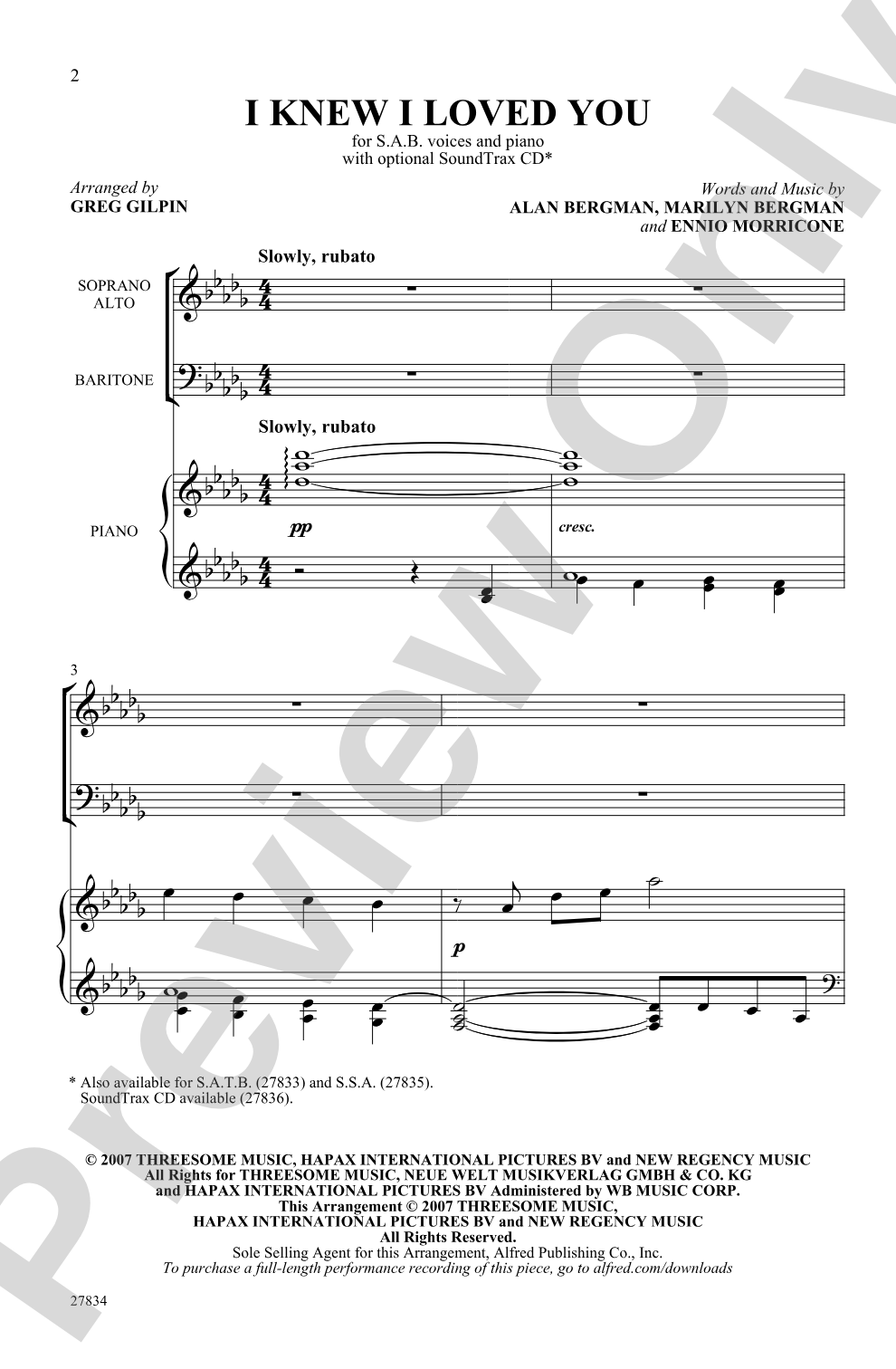 I Knew I Loved You: SAB Choral Octavo