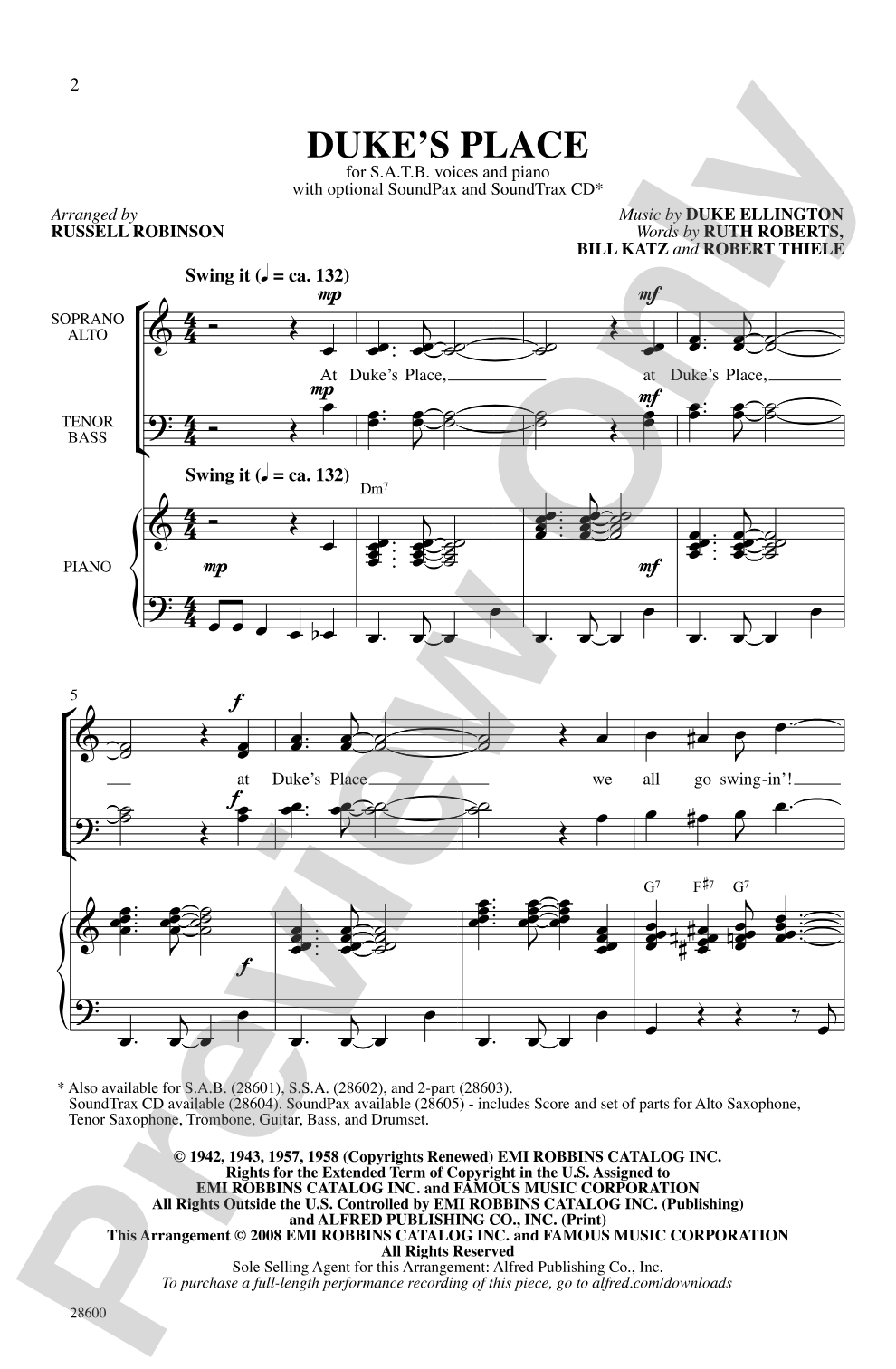 Duke's Place: SATB Choral Octavo
