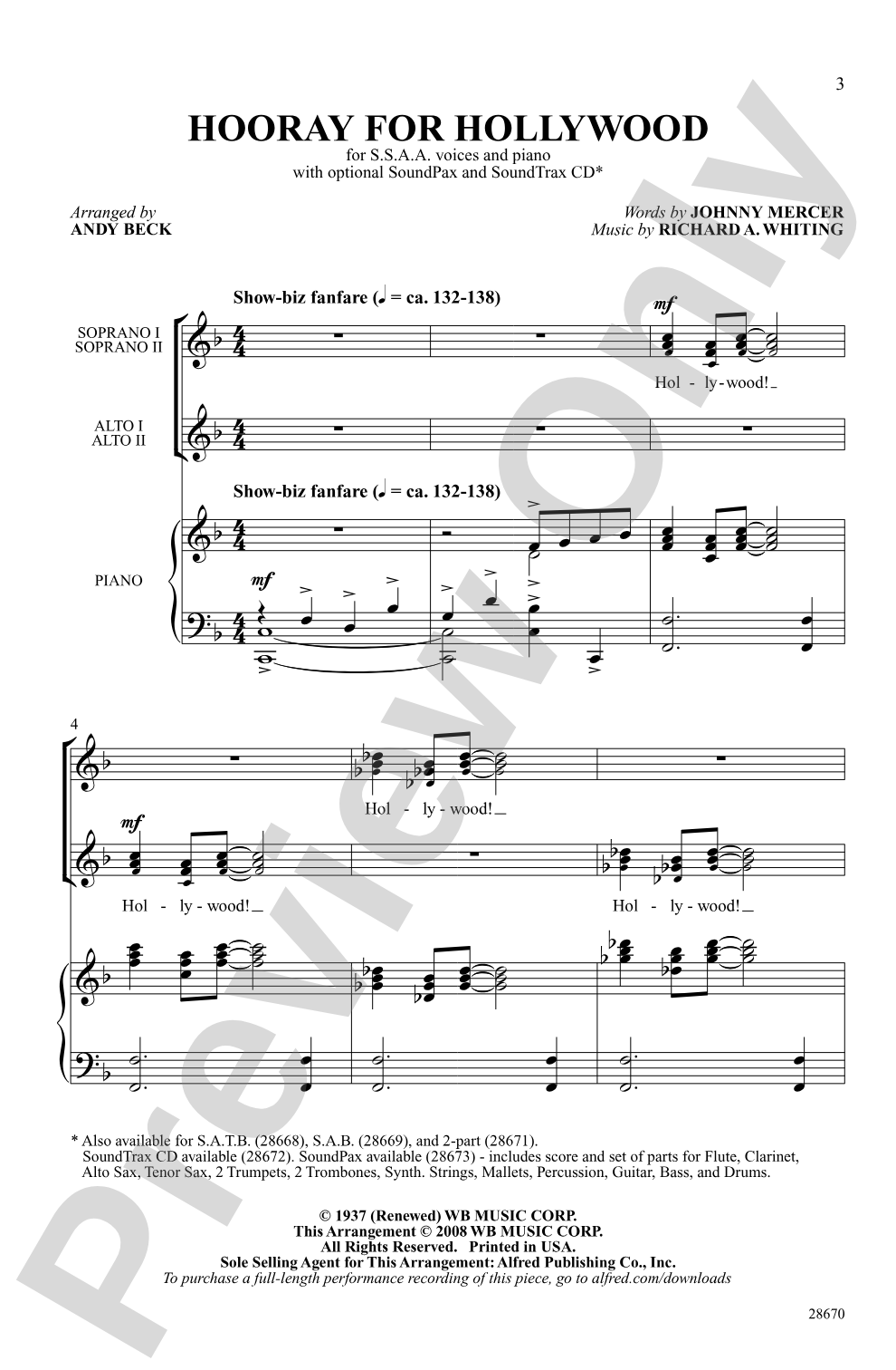 Hooray for Hollywood: SSAA Choral Octavo