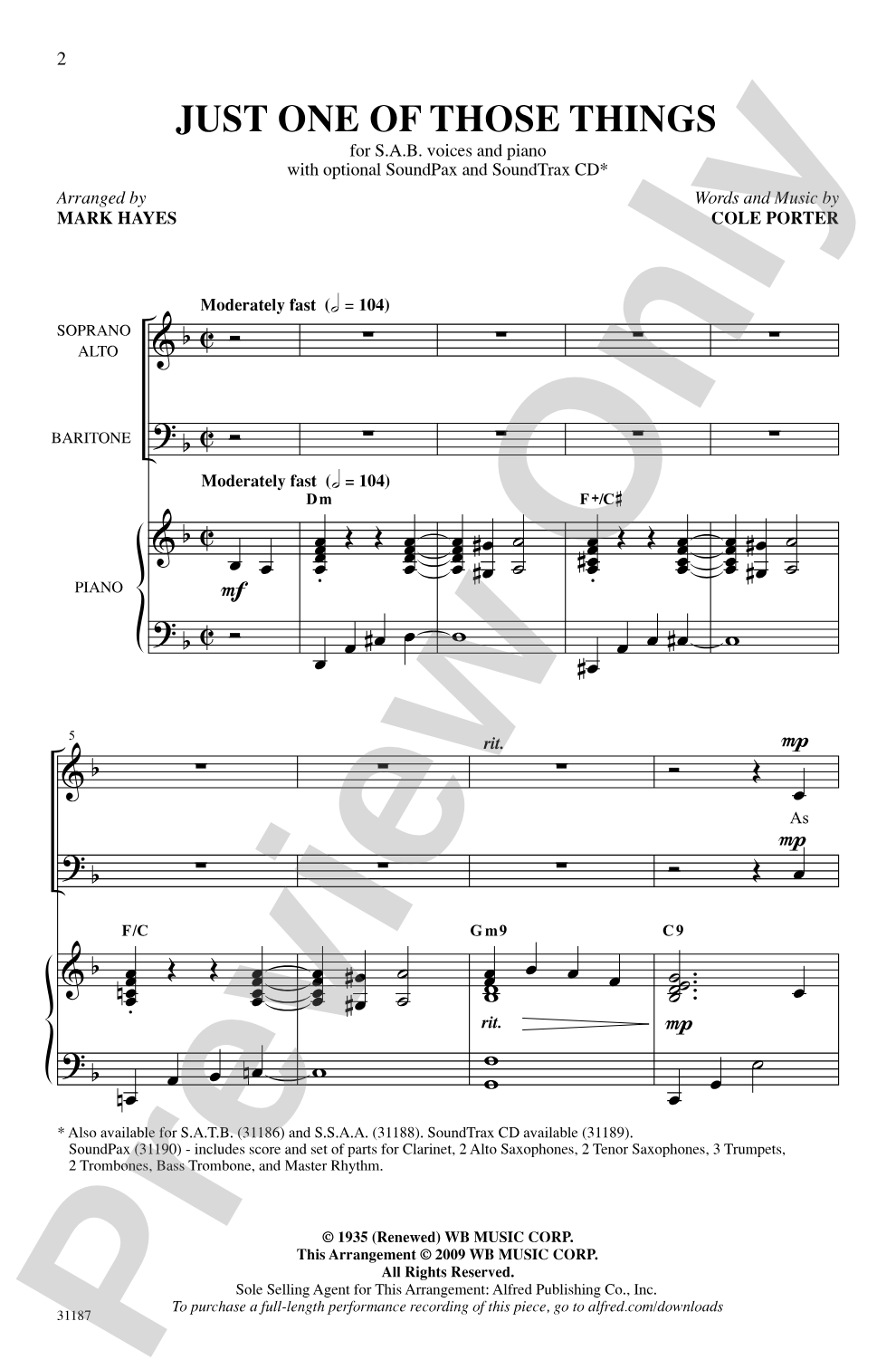 Just One of Those Things: SAB Choral Octavo