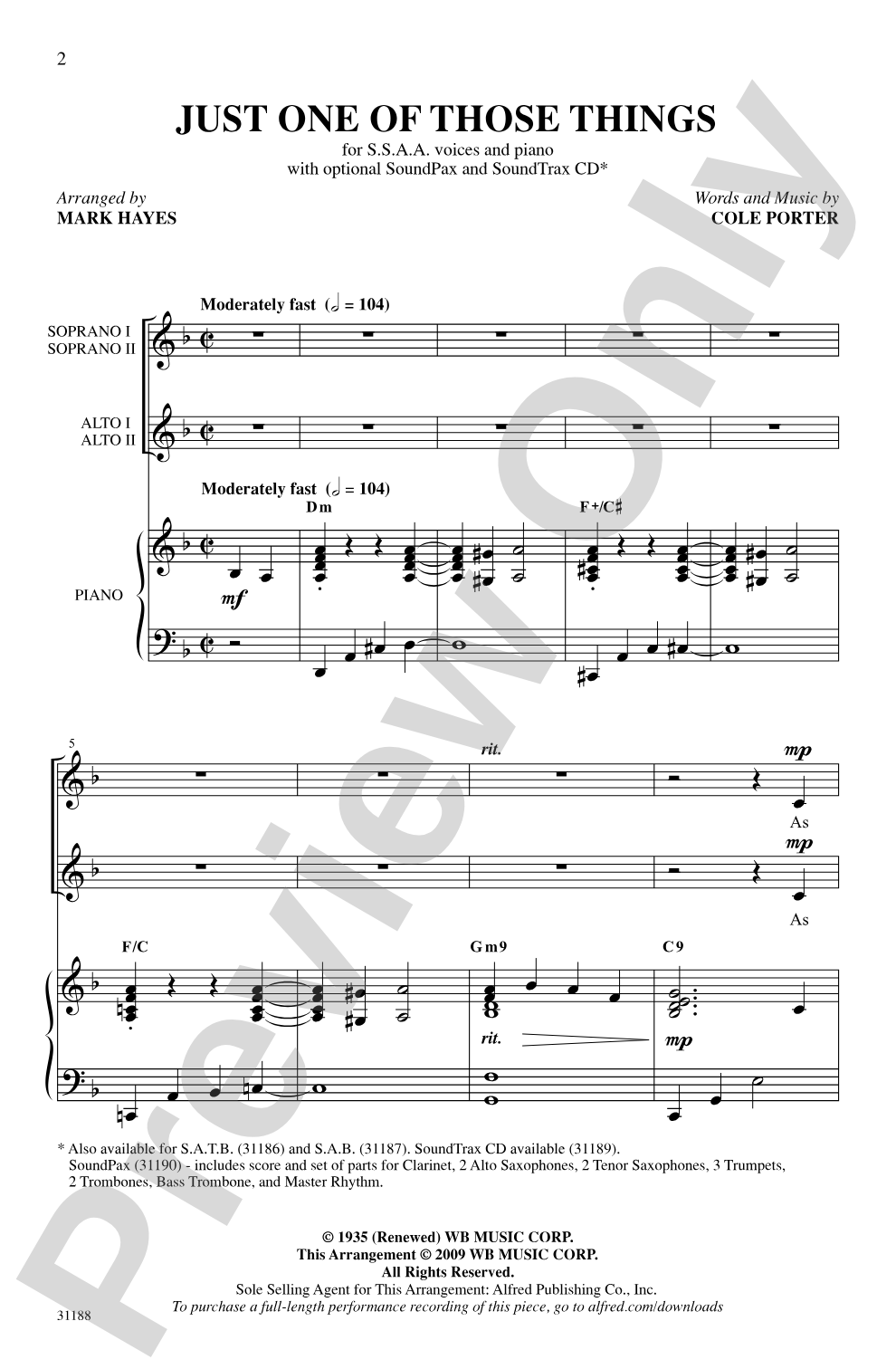 Just One of Those Things: SSAA Choral Octavo