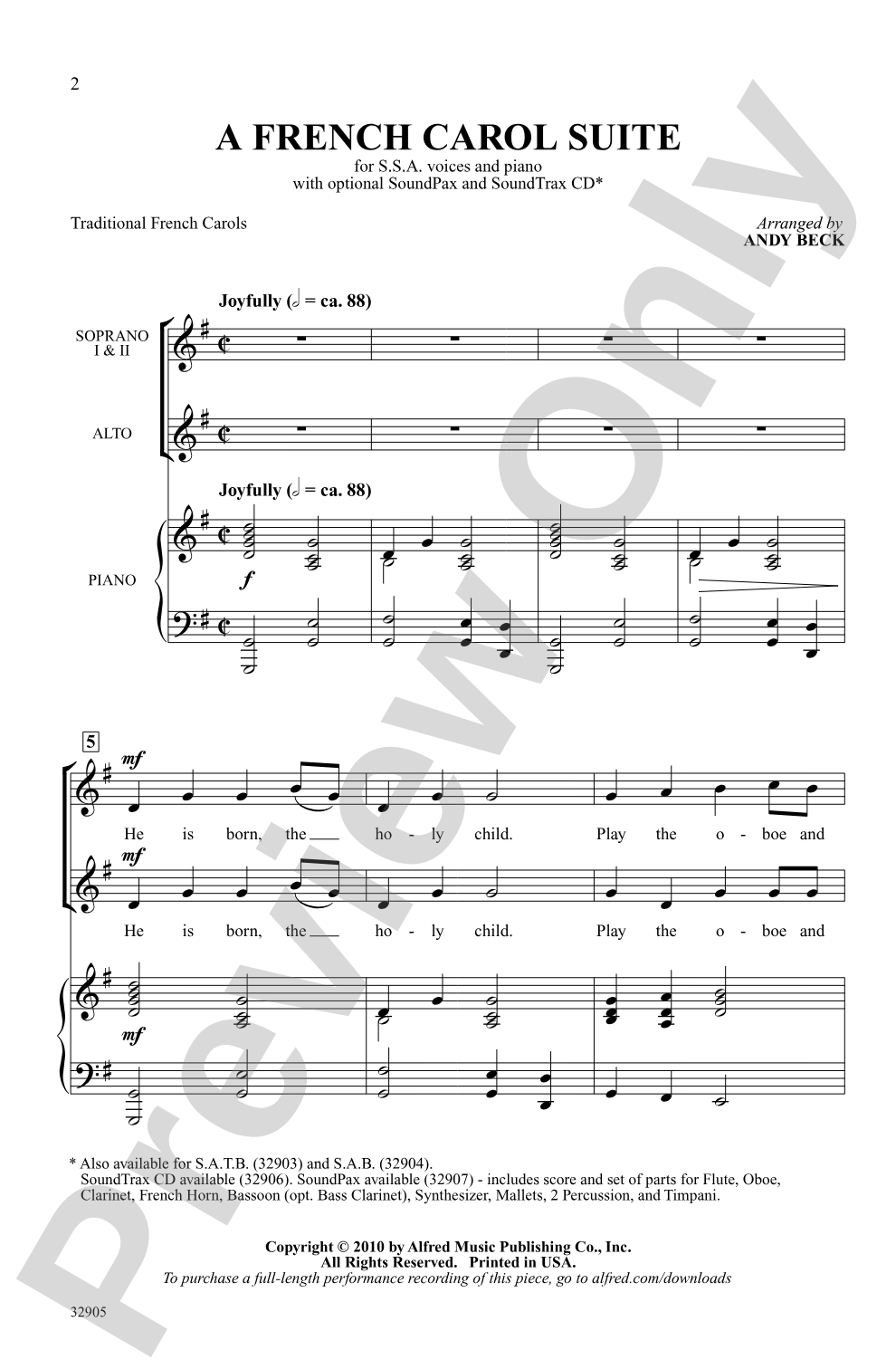 A French Carol Suite: SSA Choral Octavo