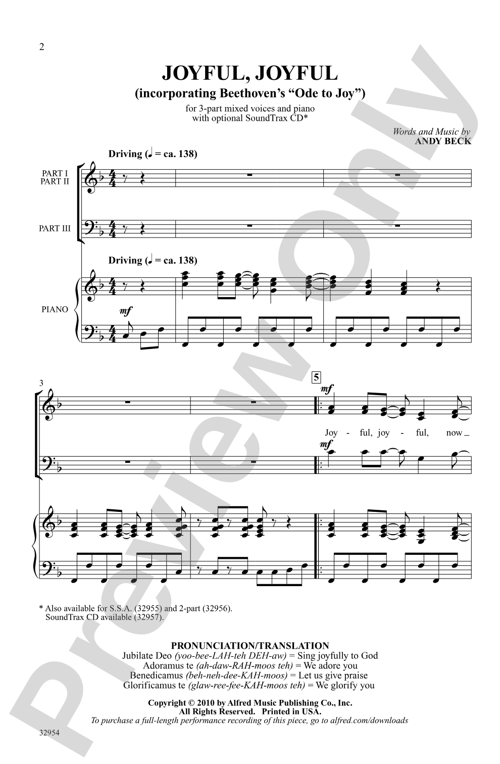 Joyful, Joyful (incorporating Beethoven's "Ode to Joy"): 3-Part Mixed Choral Octavo