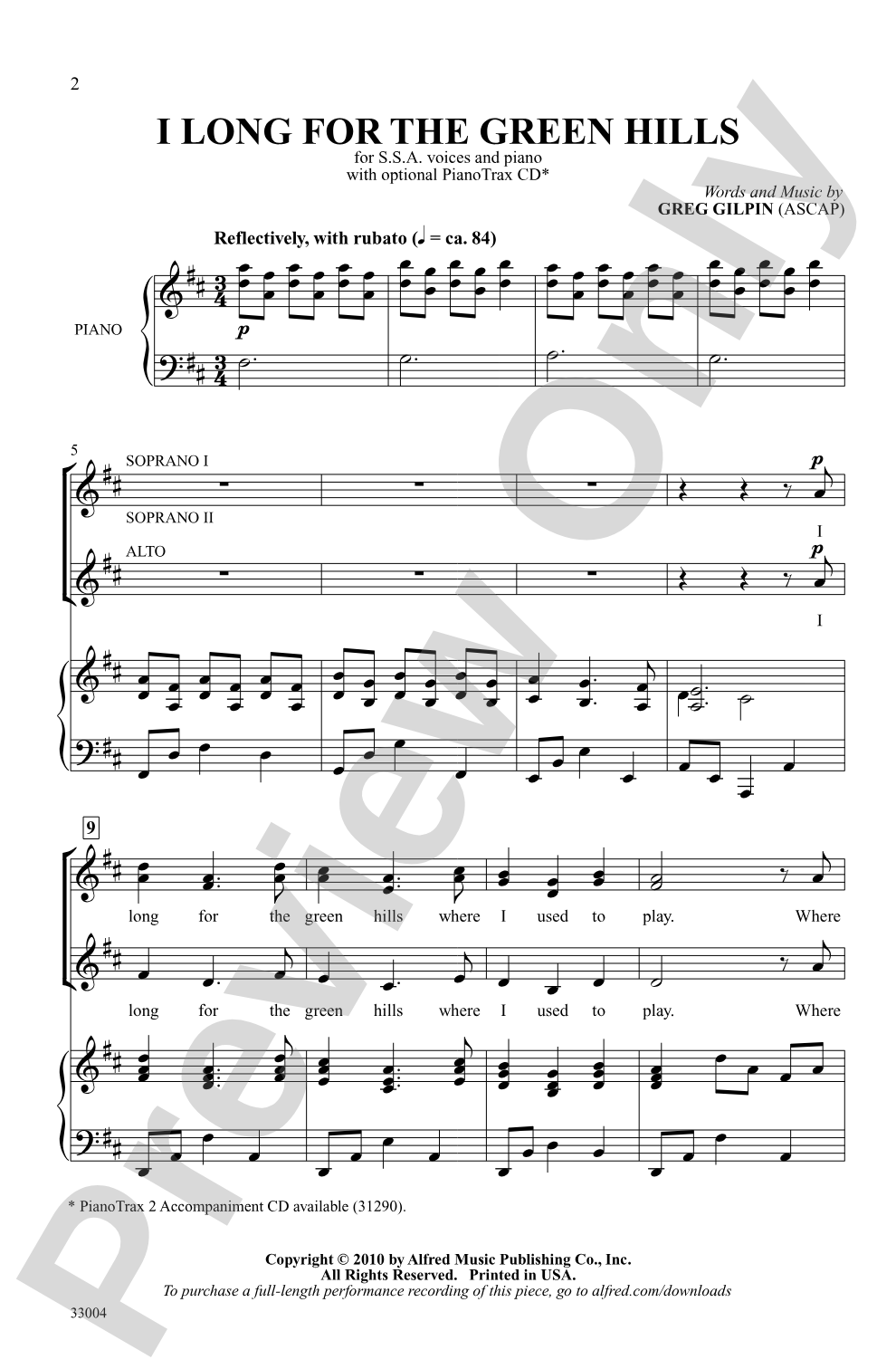 I Long for the Green Hills: SSA Choral Octavo
