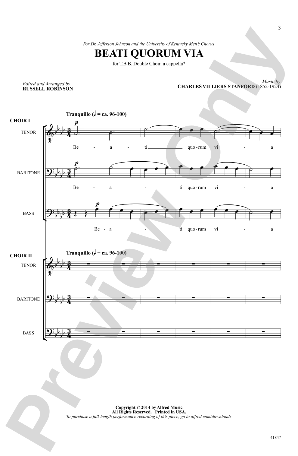 Beati Quorum Via: TBB (Double Choir), <i>a cappella</i> Choral Octavo