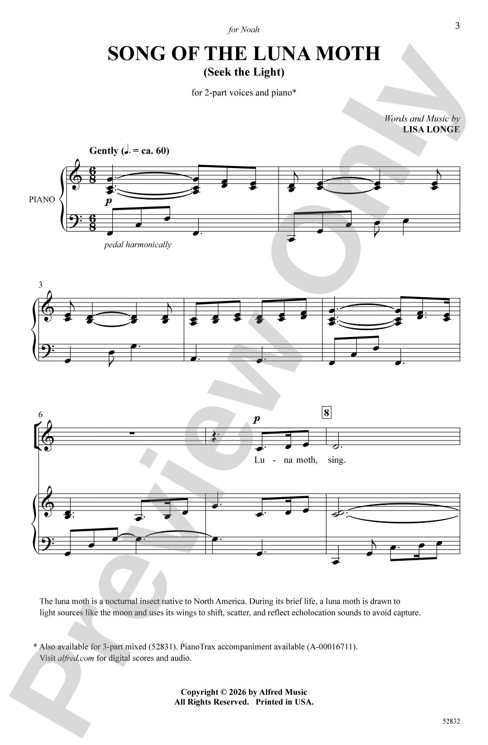 Song of the Luna Moth: 2-Part Choral Octavo