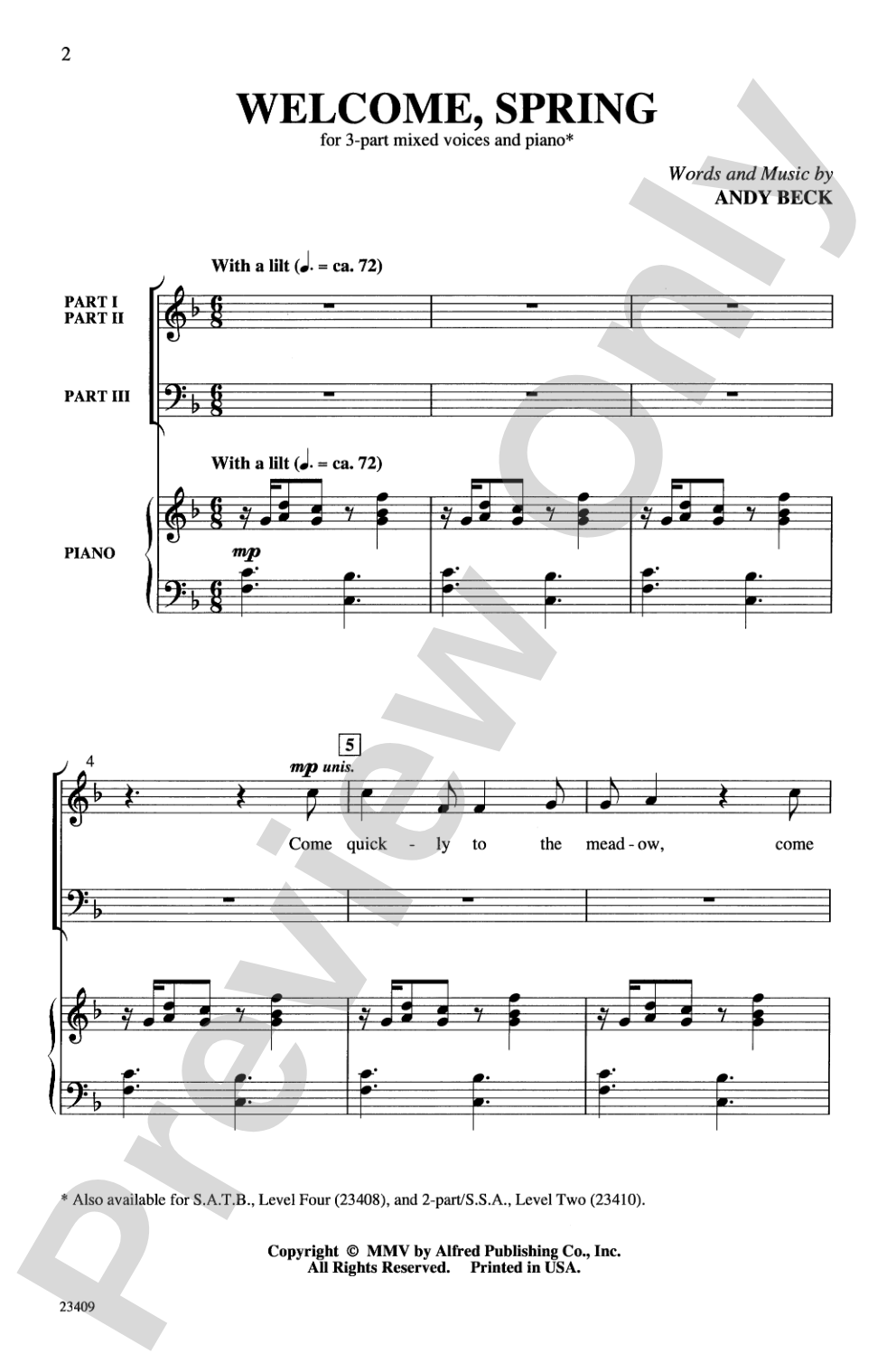 Welcome, Spring: 3-Part Mixed Choral Octavo