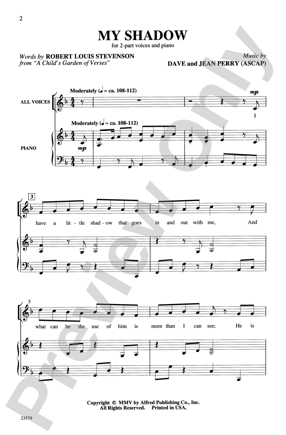 My Shadow: 2-Part Choral Octavo